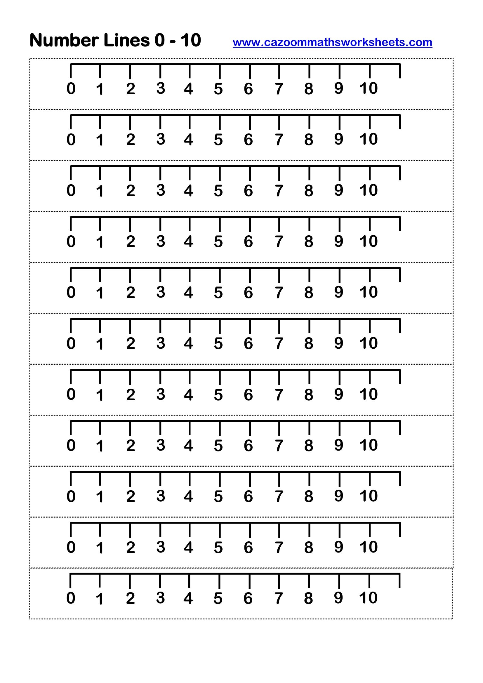 Cazoom Maths Teaching Resources Number Lines 0 10