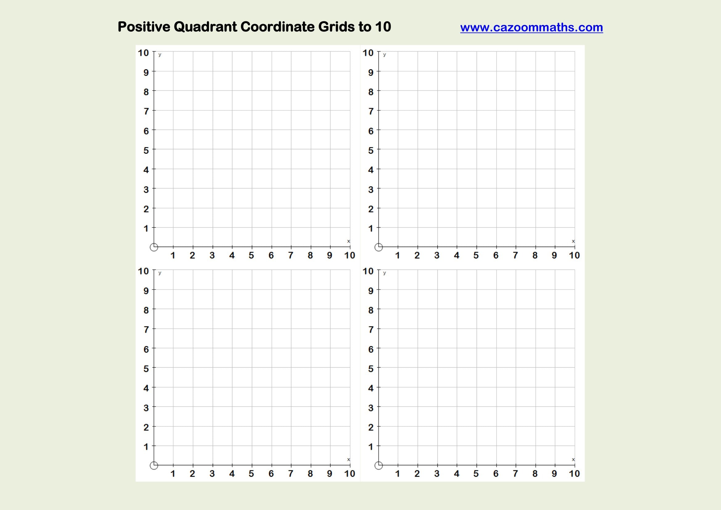 Preview of Positive Quadrant Coordinate Grids to 10