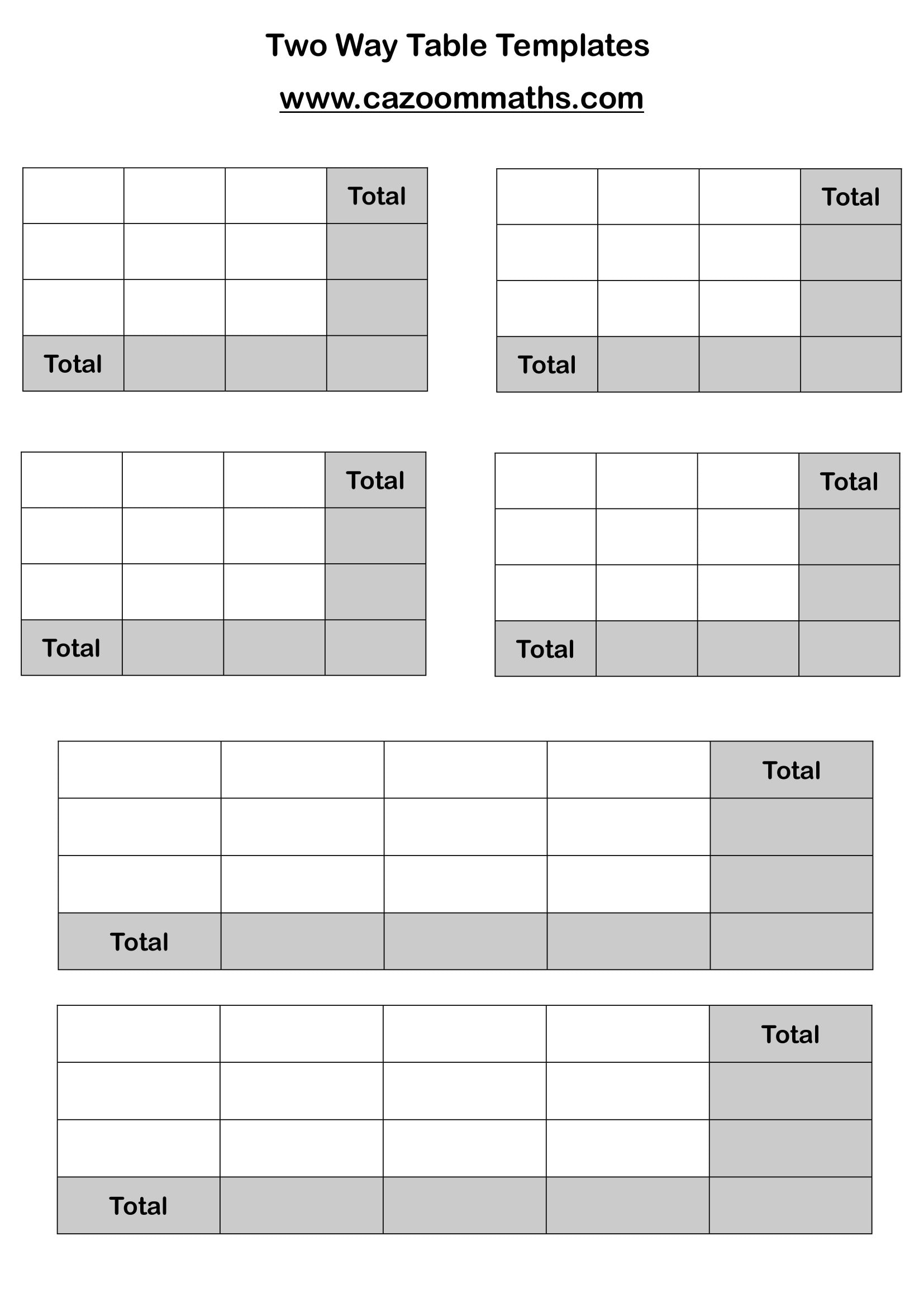 Cazoom Maths Teaching Resources Two Way Table Templates