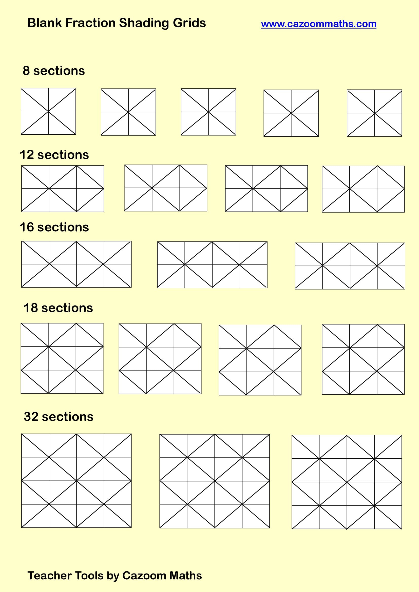 Cazoom Maths Teaching Tools Blank Fraction Shading Grids 4