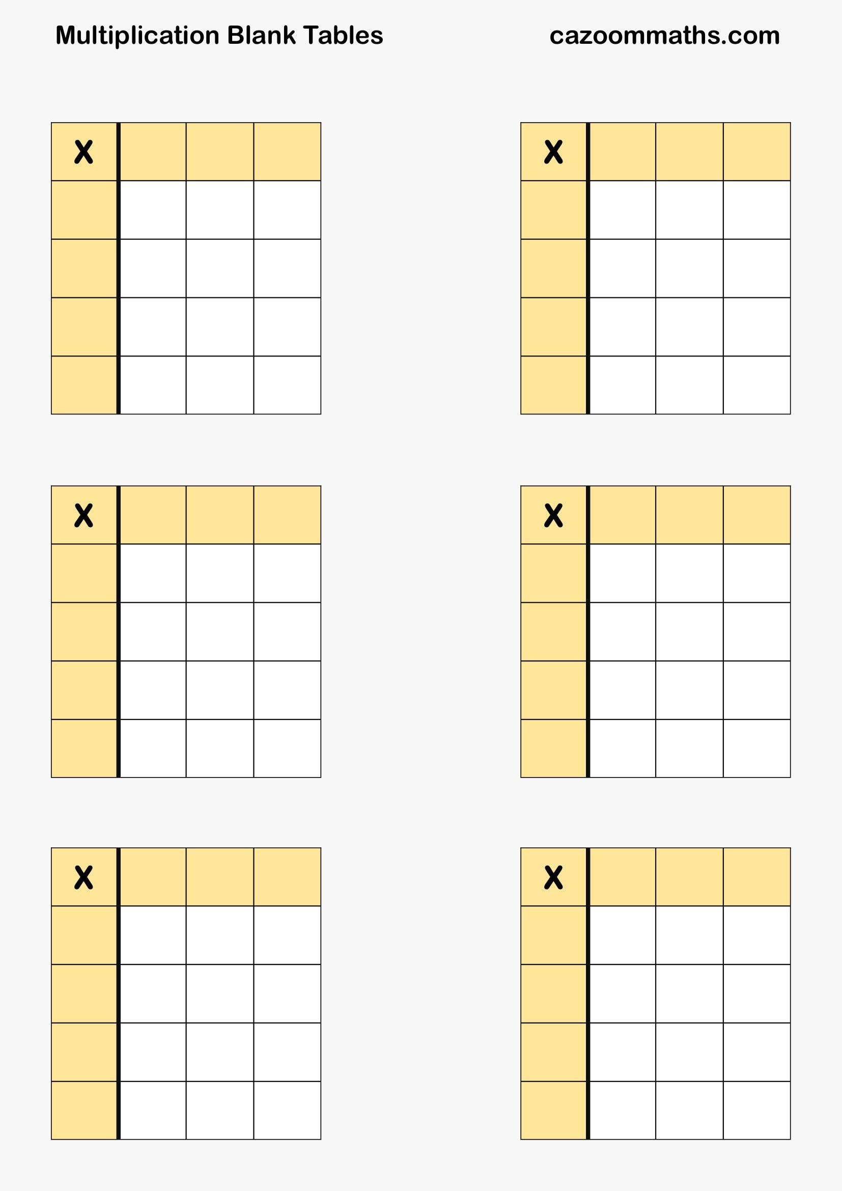 Cazoom Maths Teaching Tools Blank Multiplication Grids