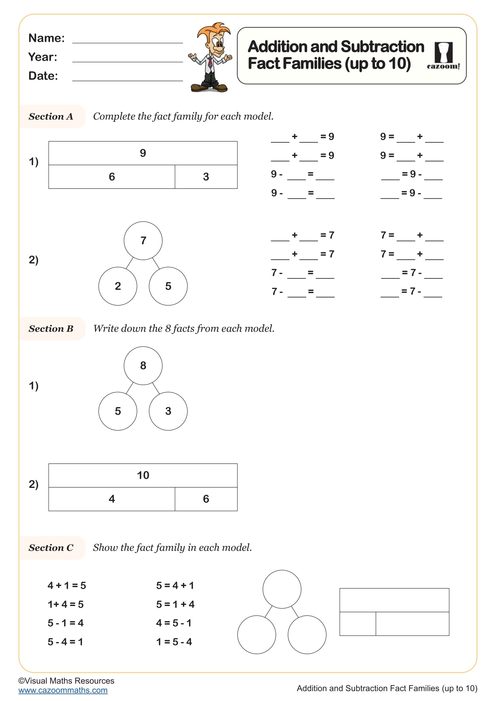 Preview of Addition and Subtraction Fact Families (up to 10)