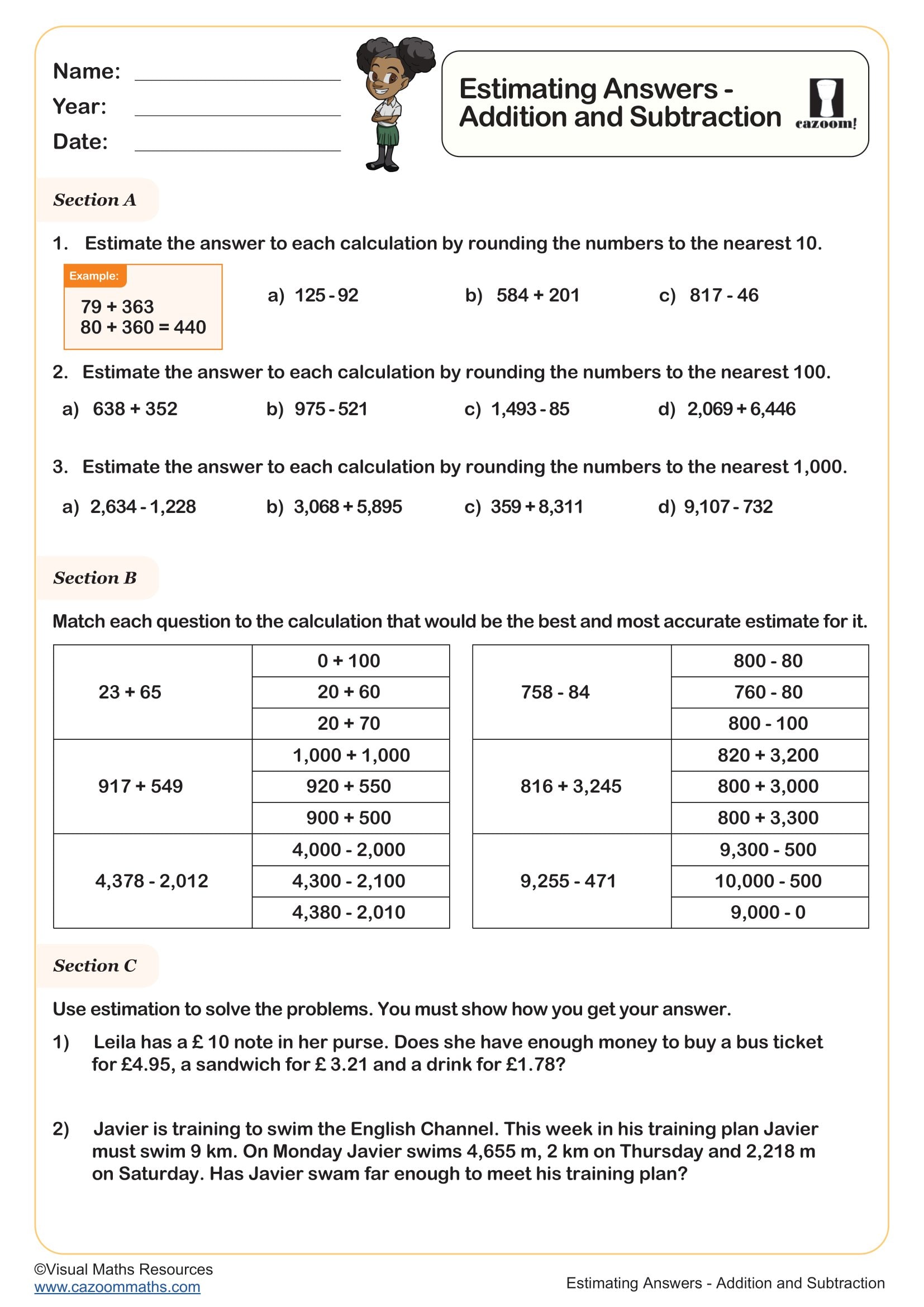 Preview of Estimating Answers Addition and Subtraction