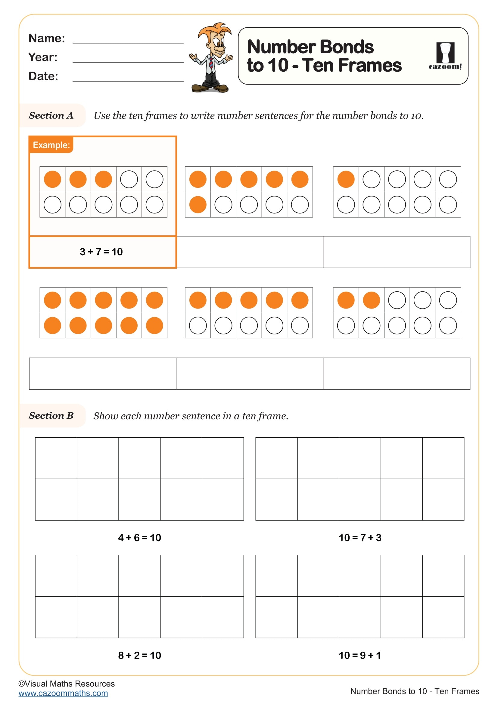 Preview of Number Bonds to 10 - Ten Frames