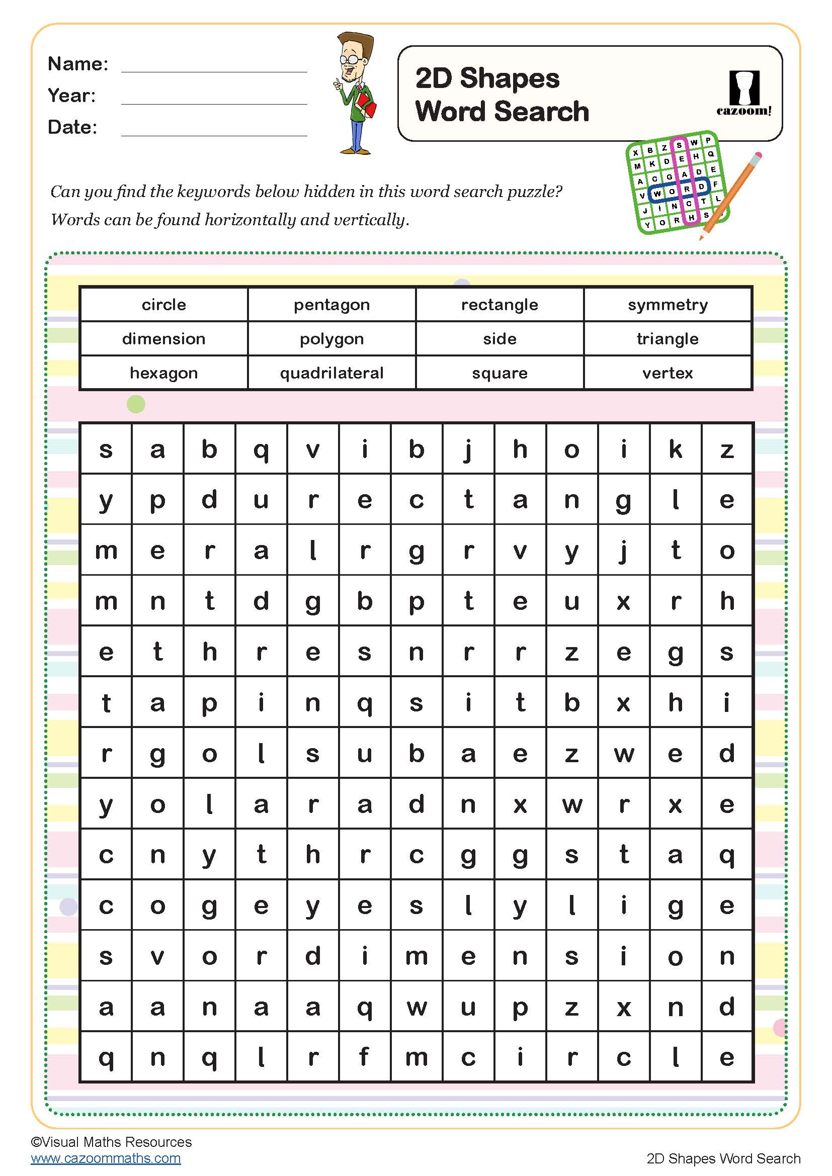 Preview of 2D Shapes Word Search