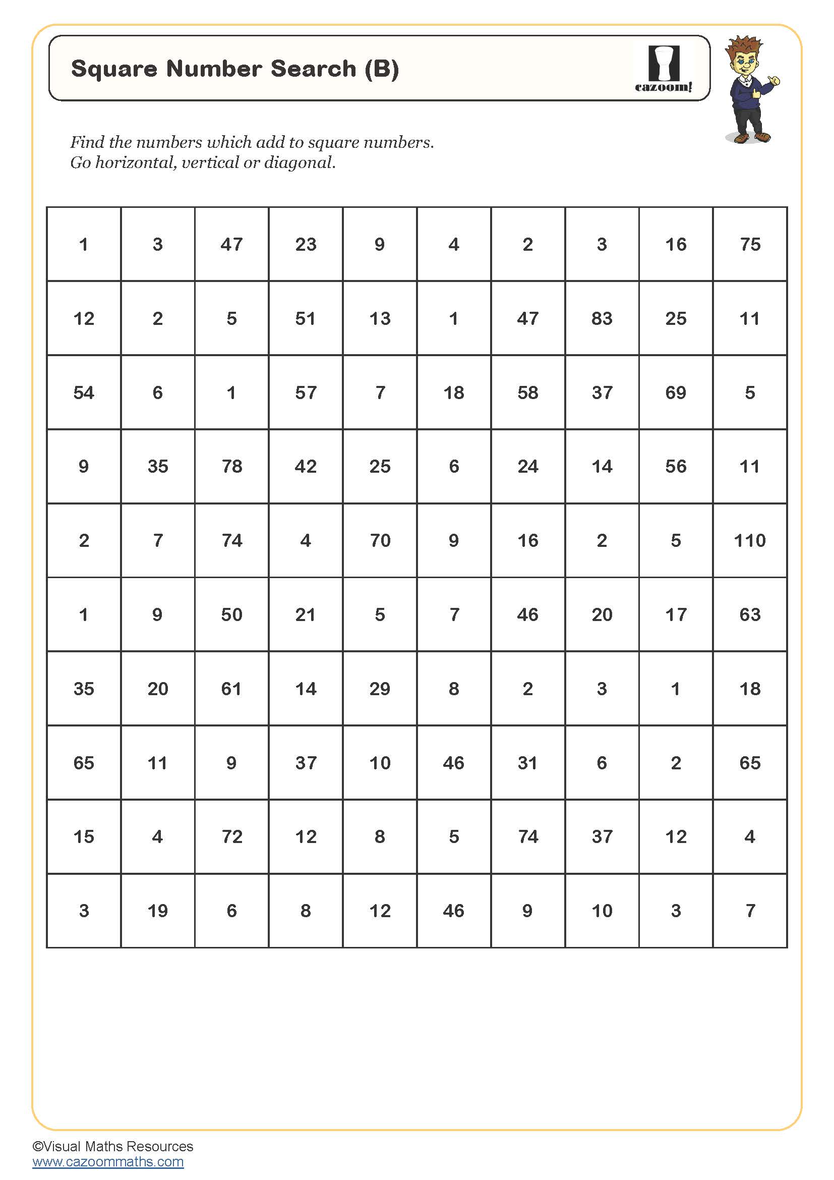 Preview of Square Number Search (B)