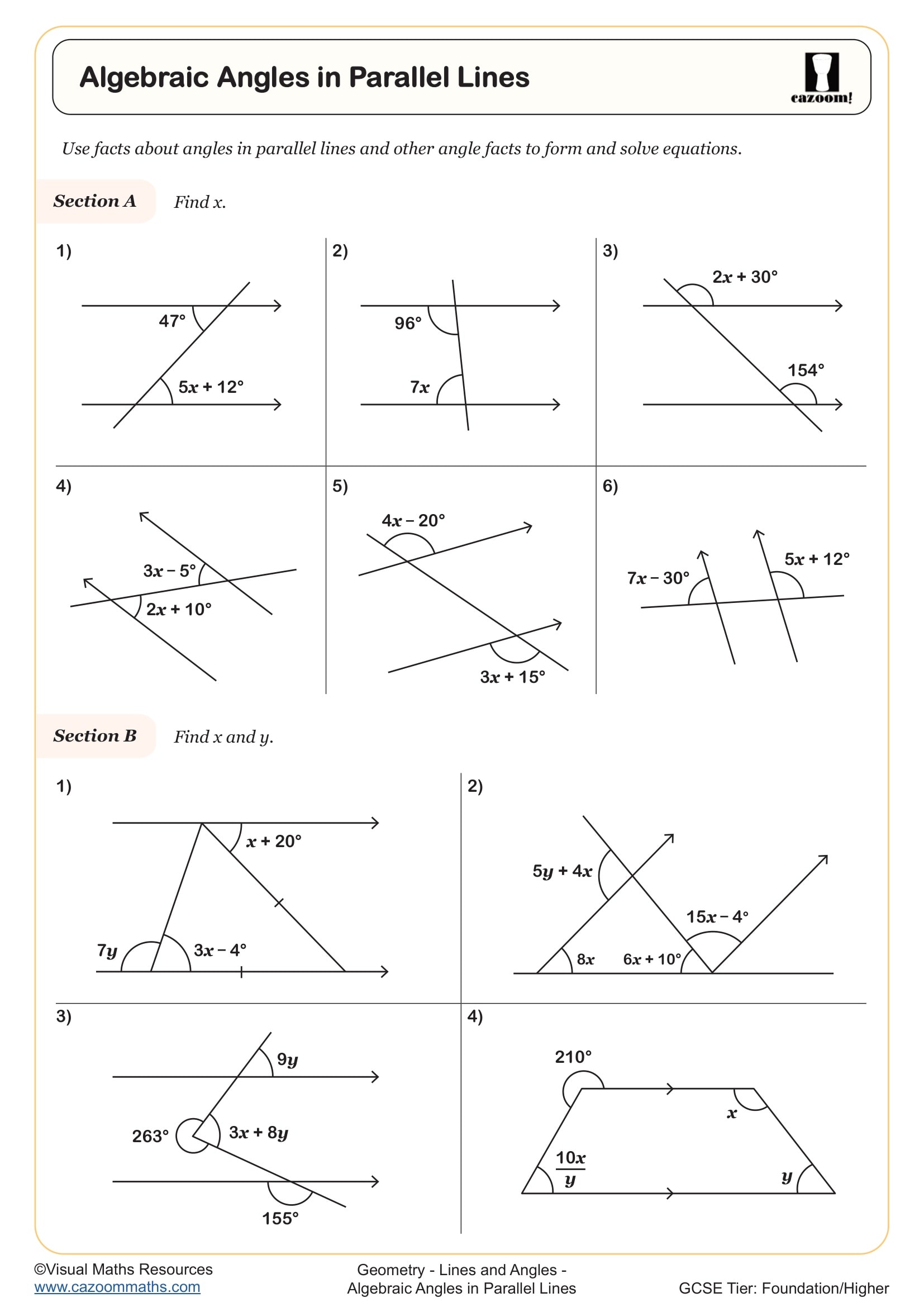 Preview of Algebraic Angles in Parallel Lines
