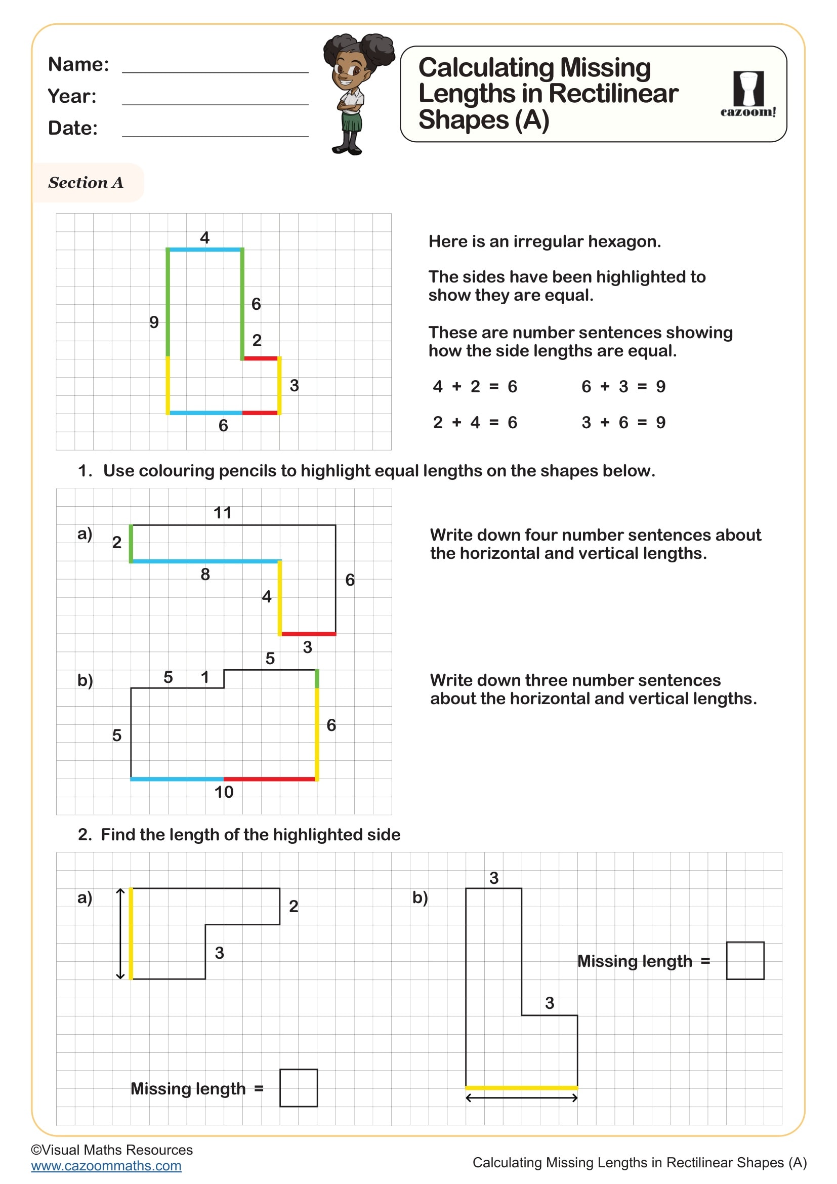Preview of Calculating Missing Lengths in Rectilinear Shapes (A)