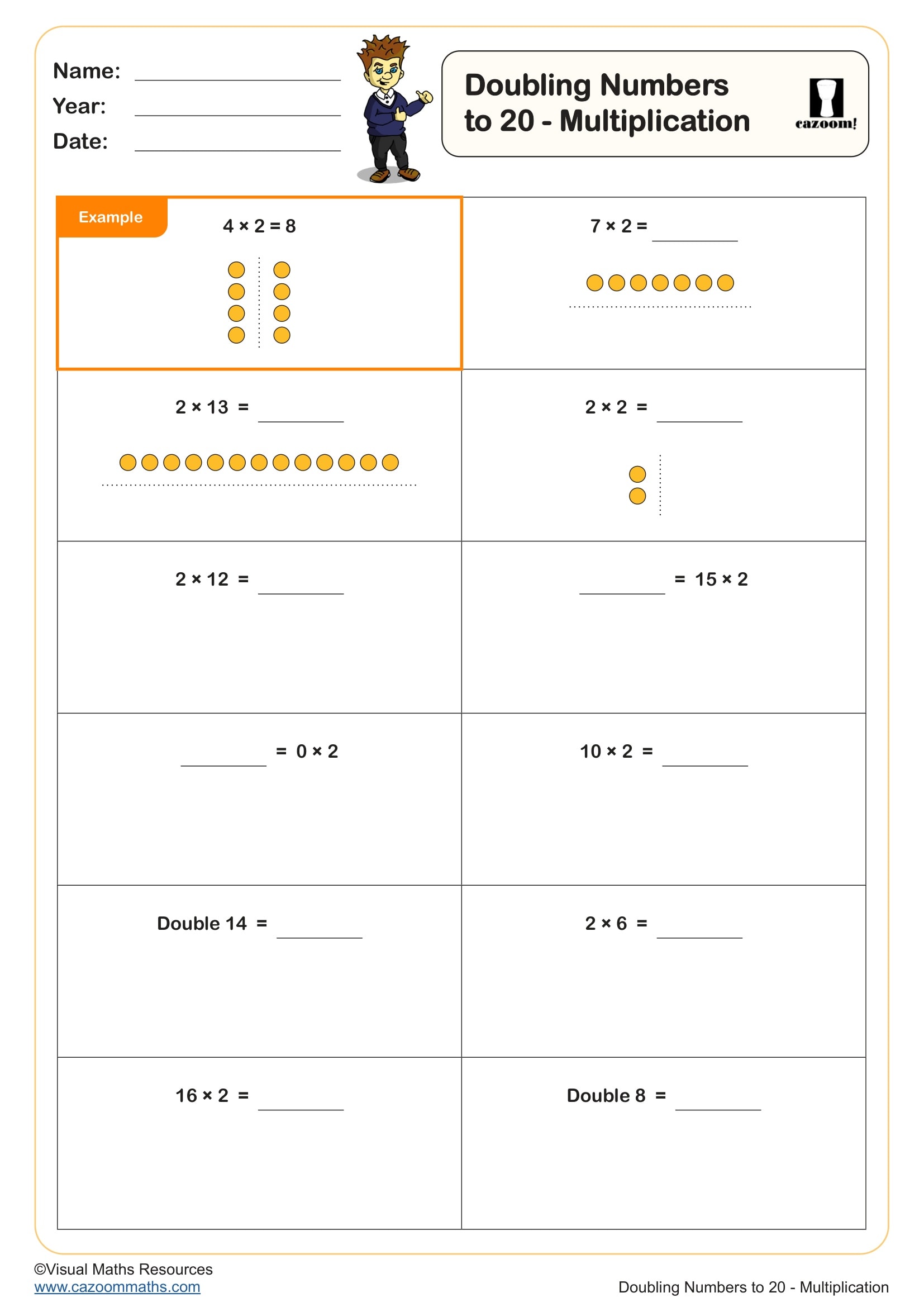 Preview of Doubling Numbers to 20 Multiplication
