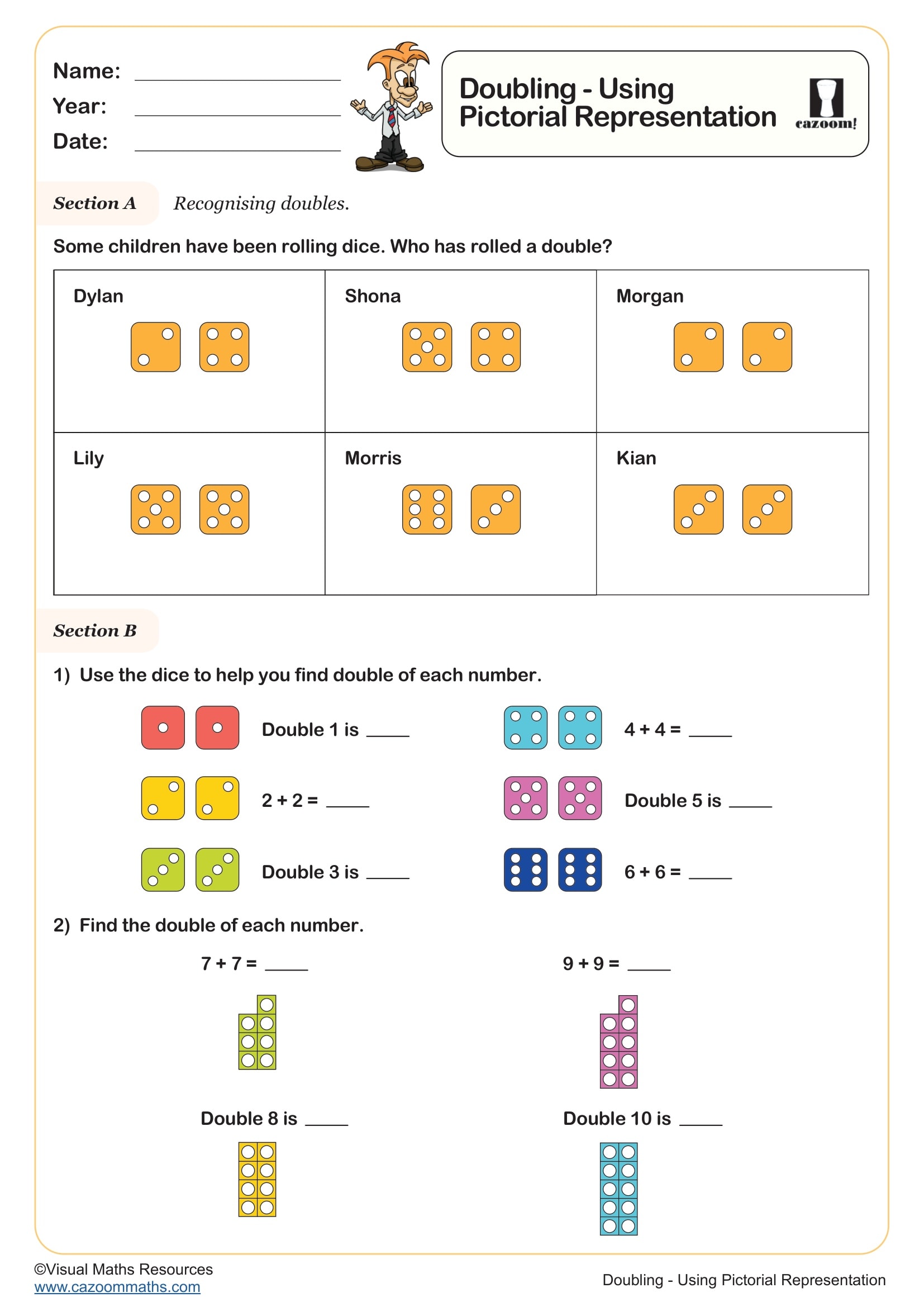 Cazoom Maths Doubling Using Pictorial Representation