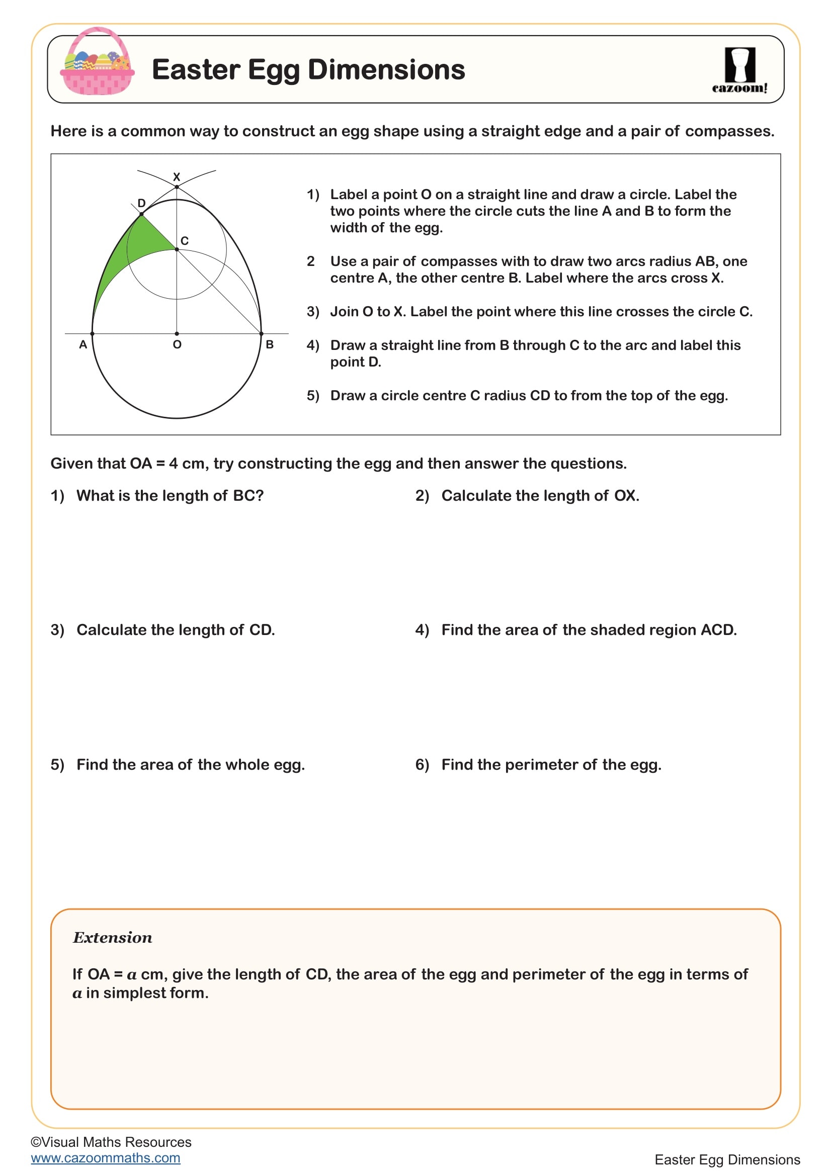 Cazoom Maths Easter Egg Dimensions Worksheet