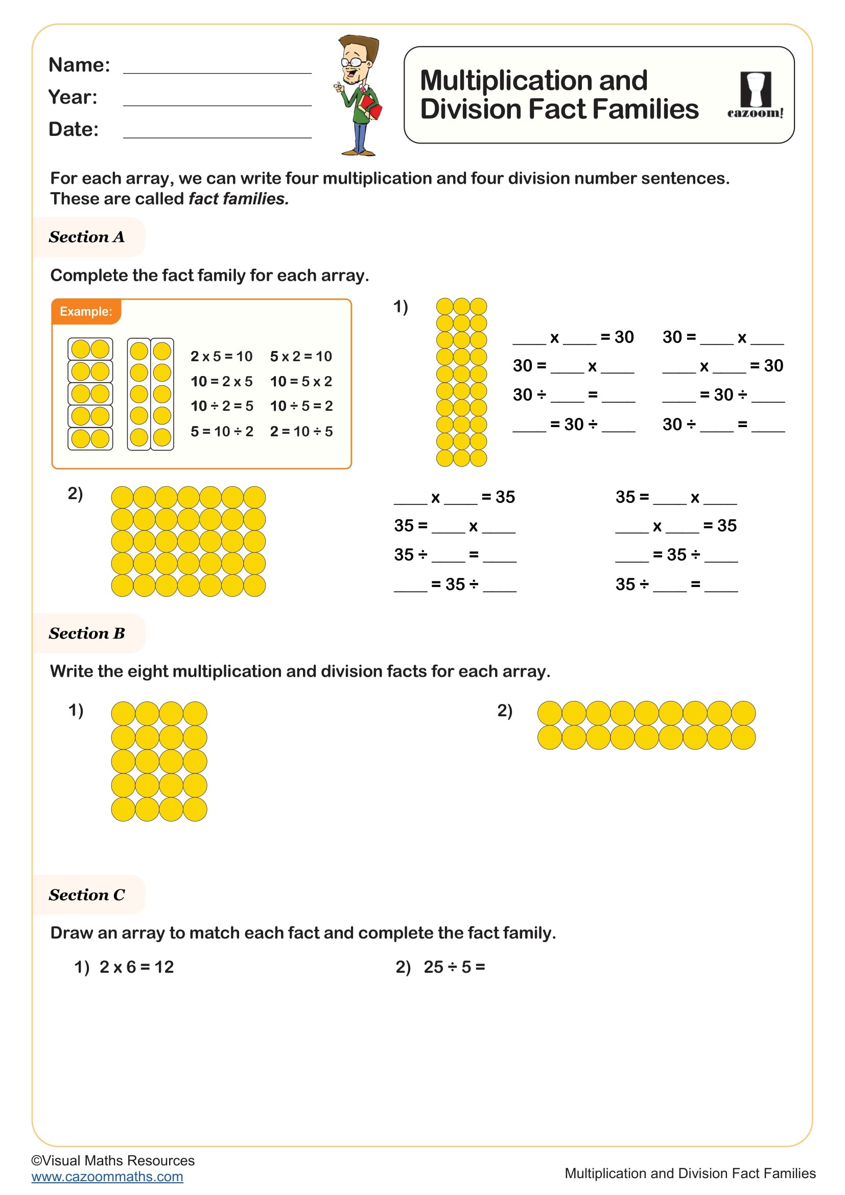 Preview of Multiplication and Division Fact Families