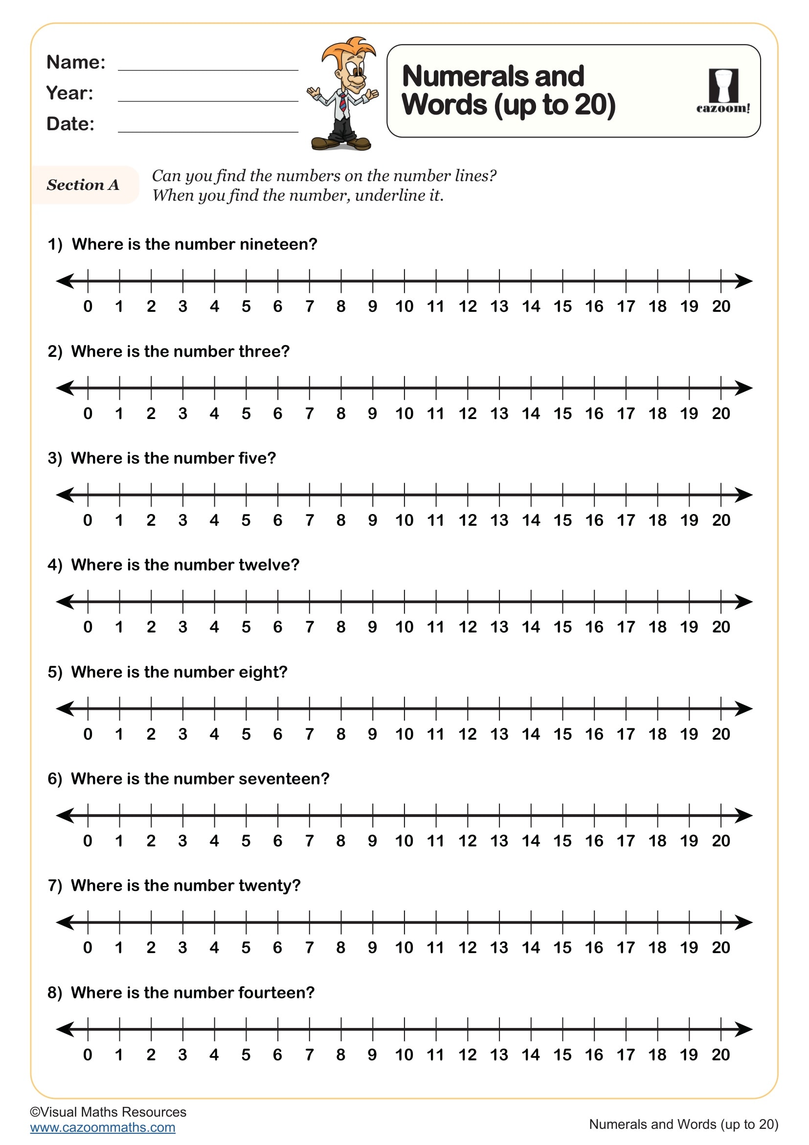 Preview of Numerals and Words (up to 20)