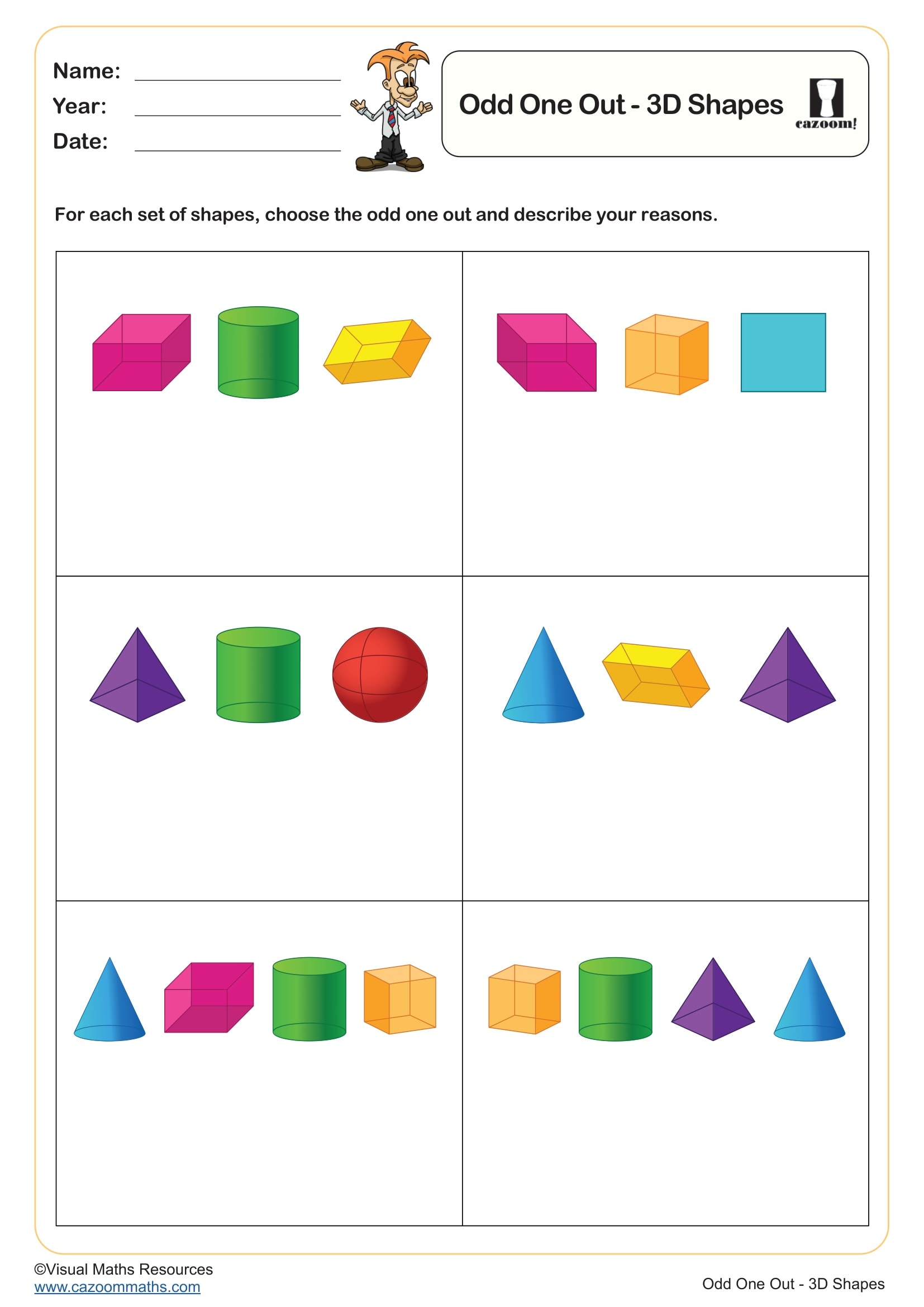 Cazoom Maths Odd One Out 3D Shapes