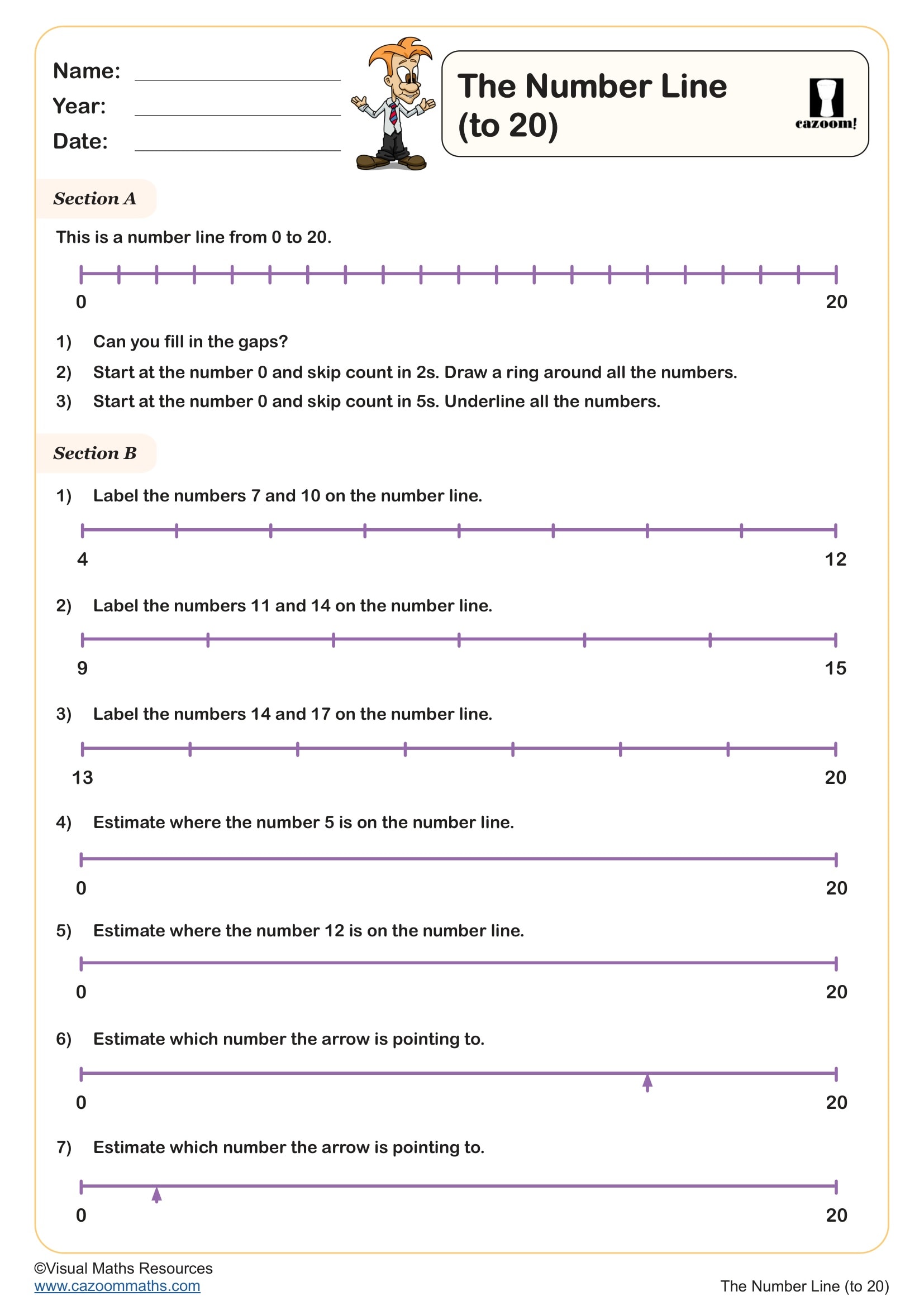 Preview of The Number Line (to 20)