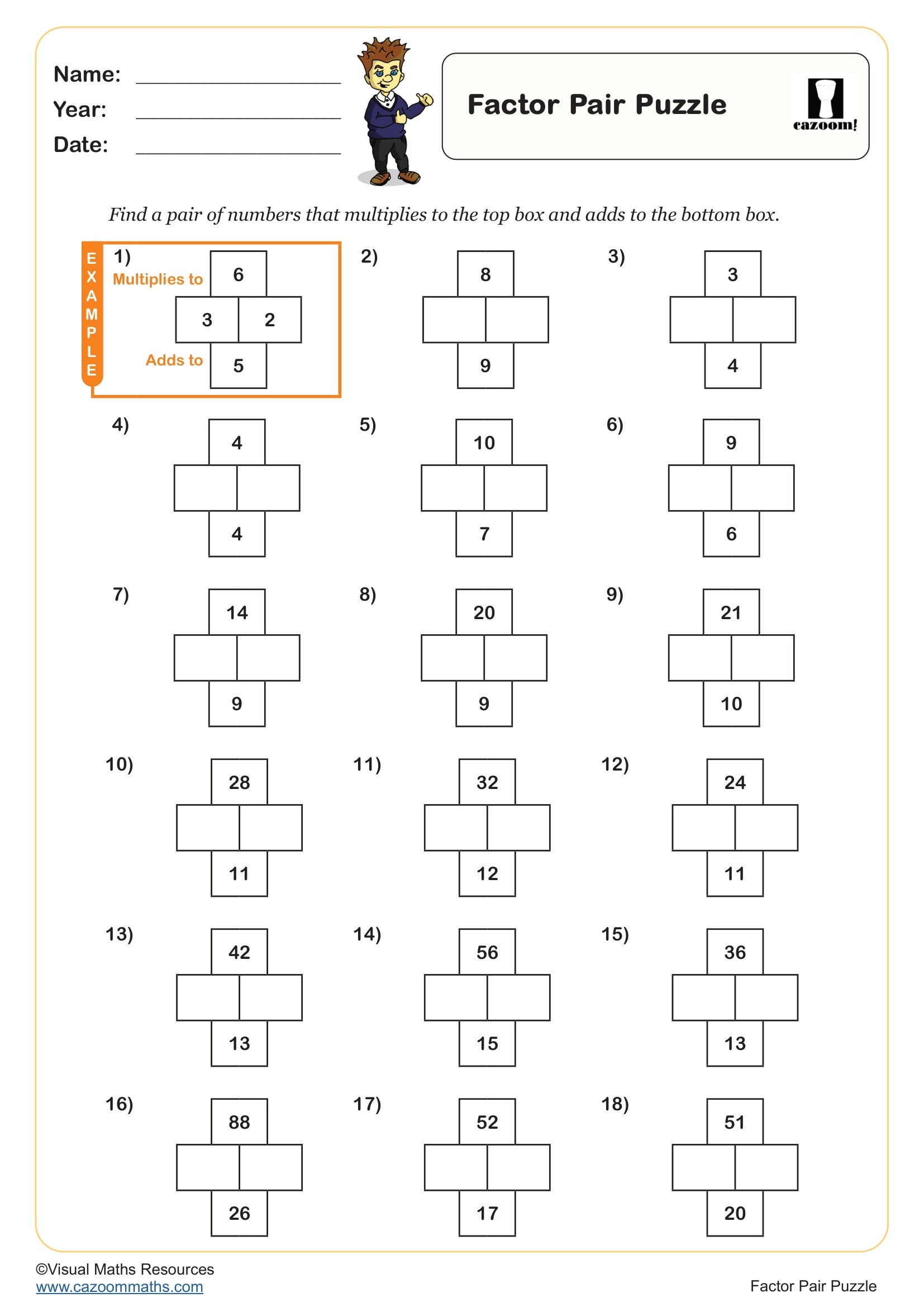 Preview of Factor Pair Puzzle