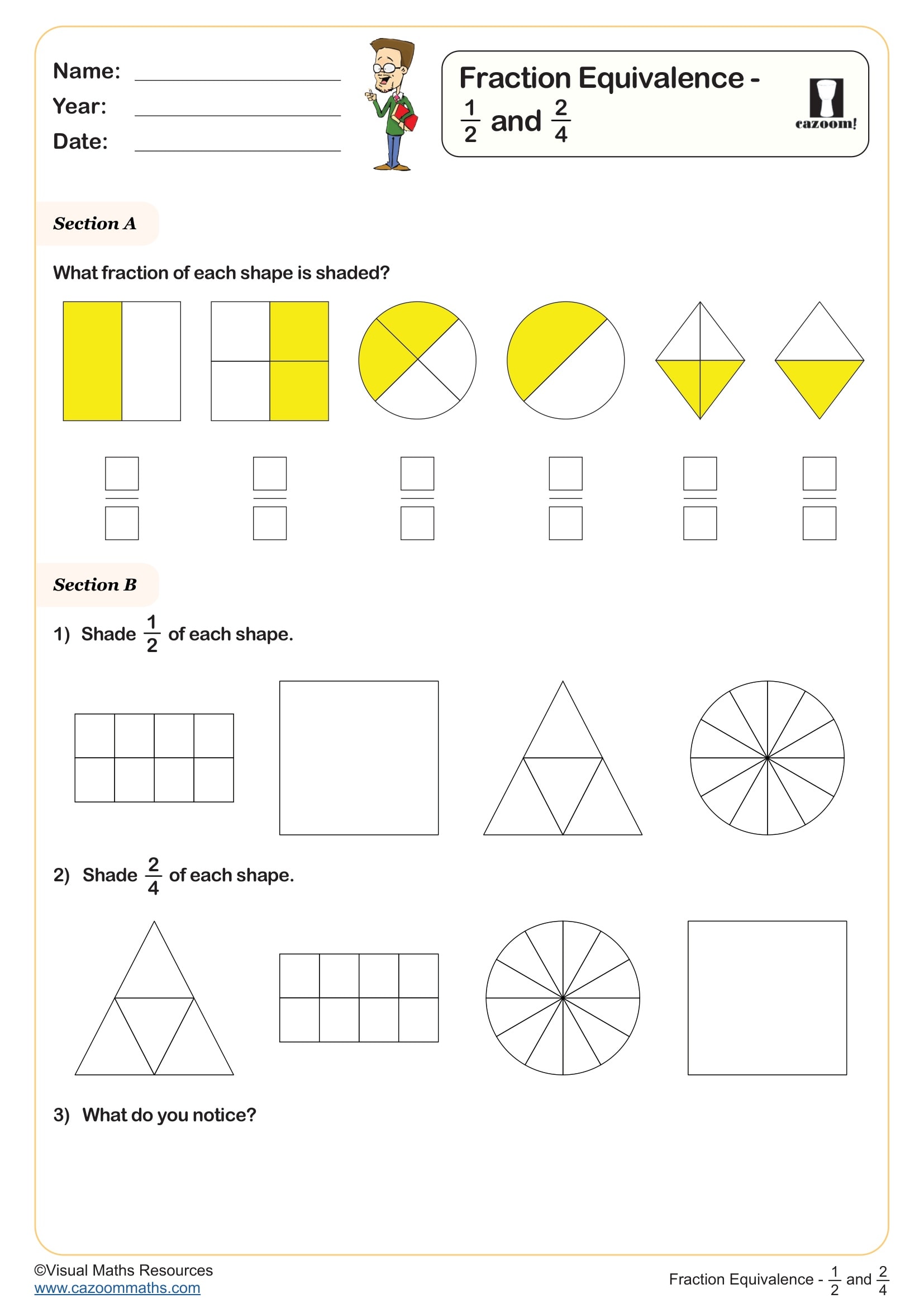 Preview of Fraction Equivalence - 1/2 and 2/4