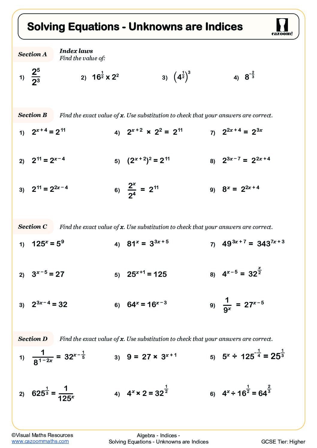 Preview of Solving Equations - Unknowns are Indices