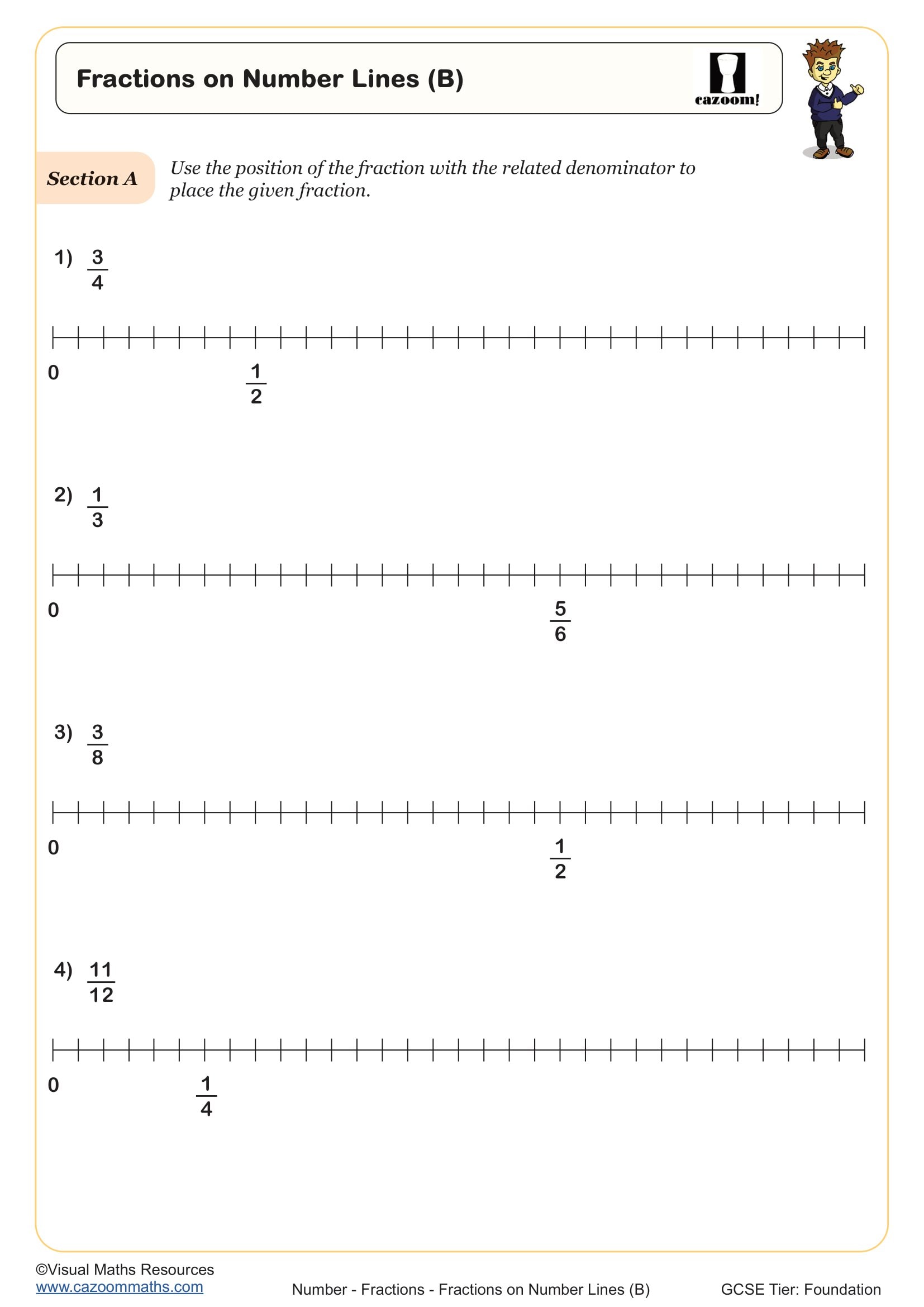 Preview of Fractions on Number Lines (B)