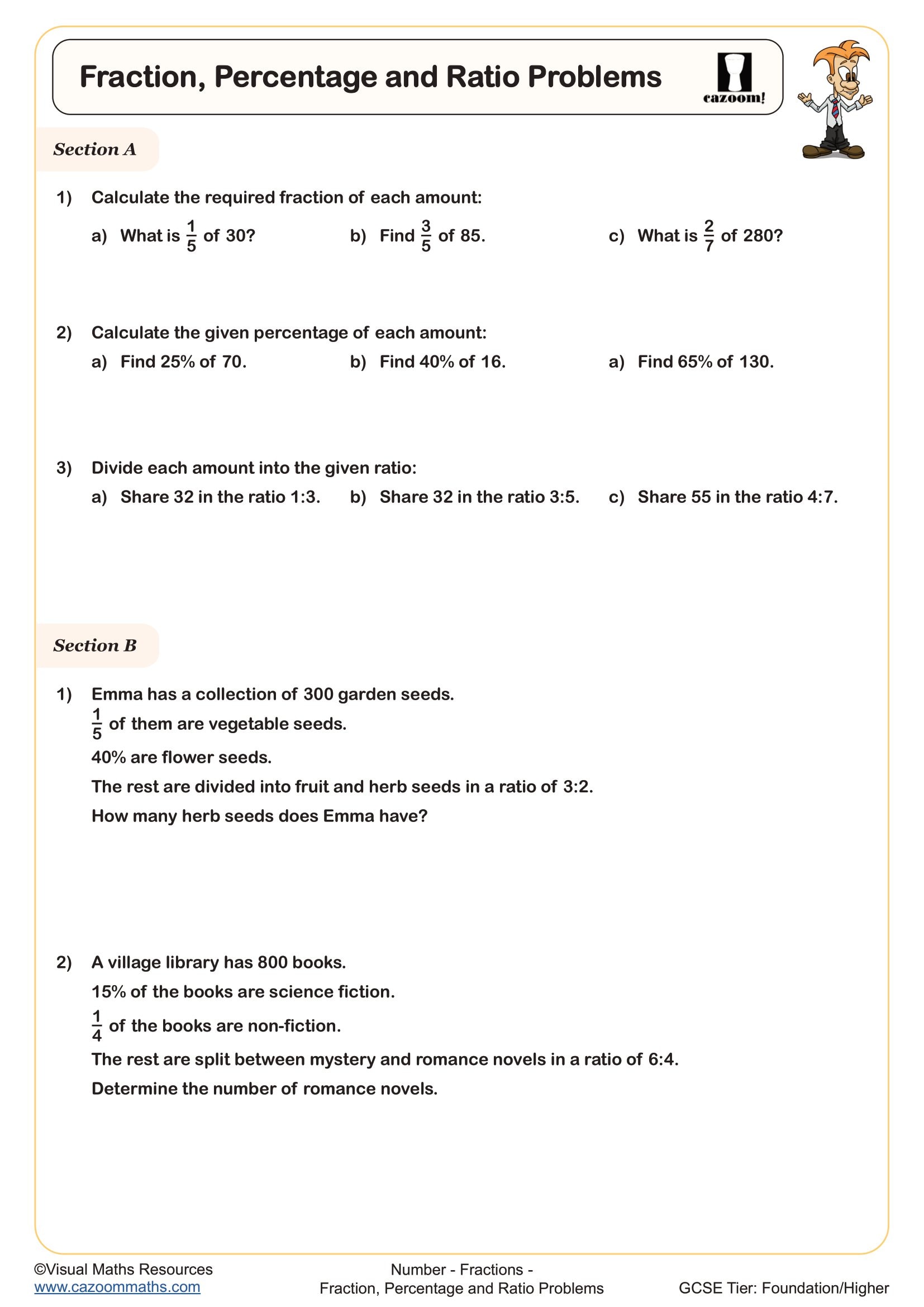 Preview of Fraction, Percentage and Ratio Problems
