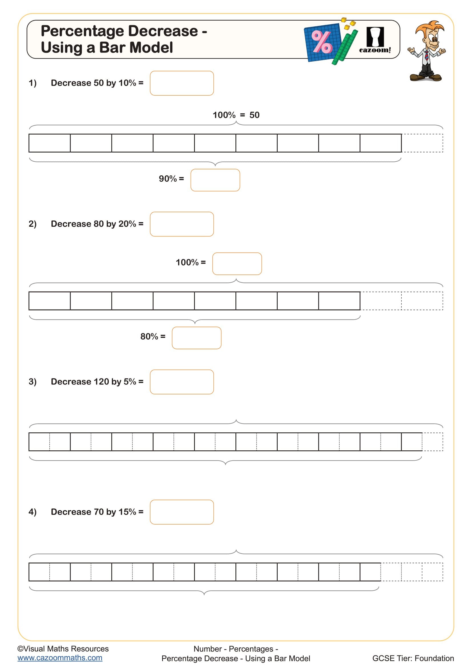 Preview of Percentage Decrease - Using a Bar Model