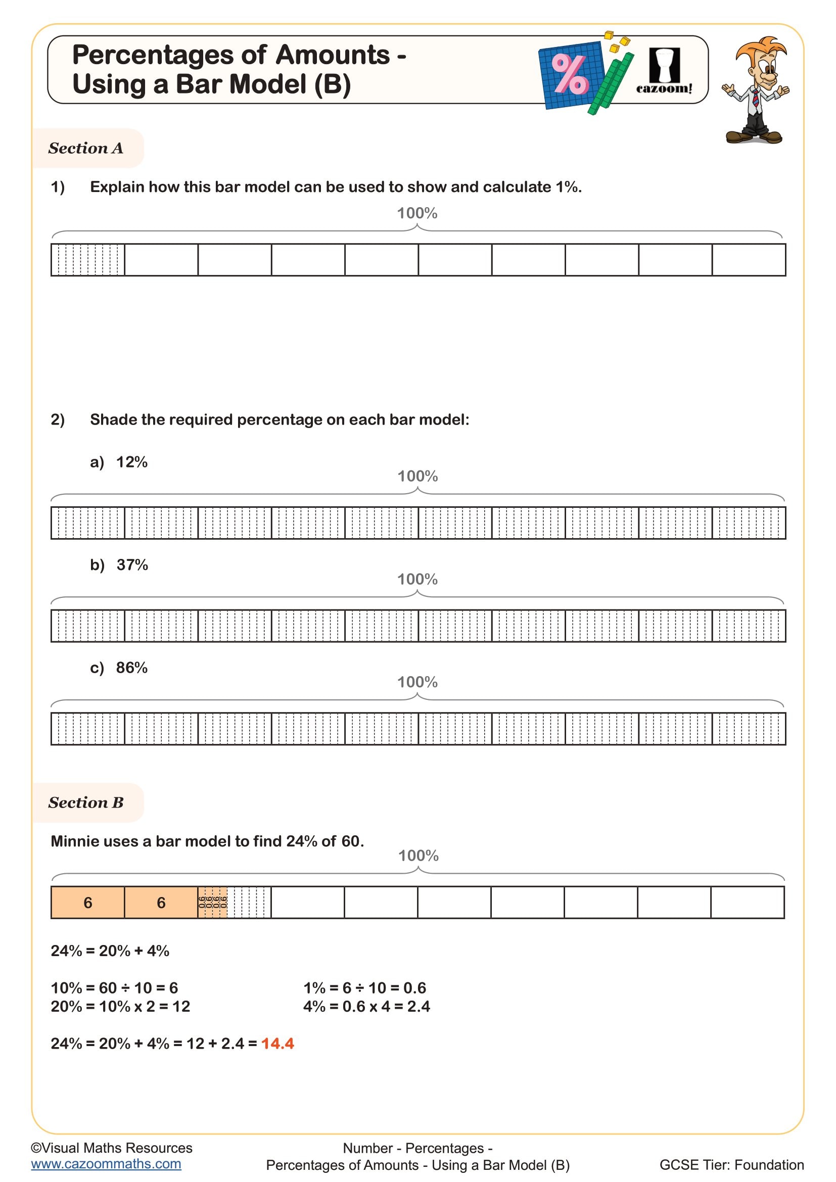 Preview of Percentages of Amounts - Using a Bar Model (B)
