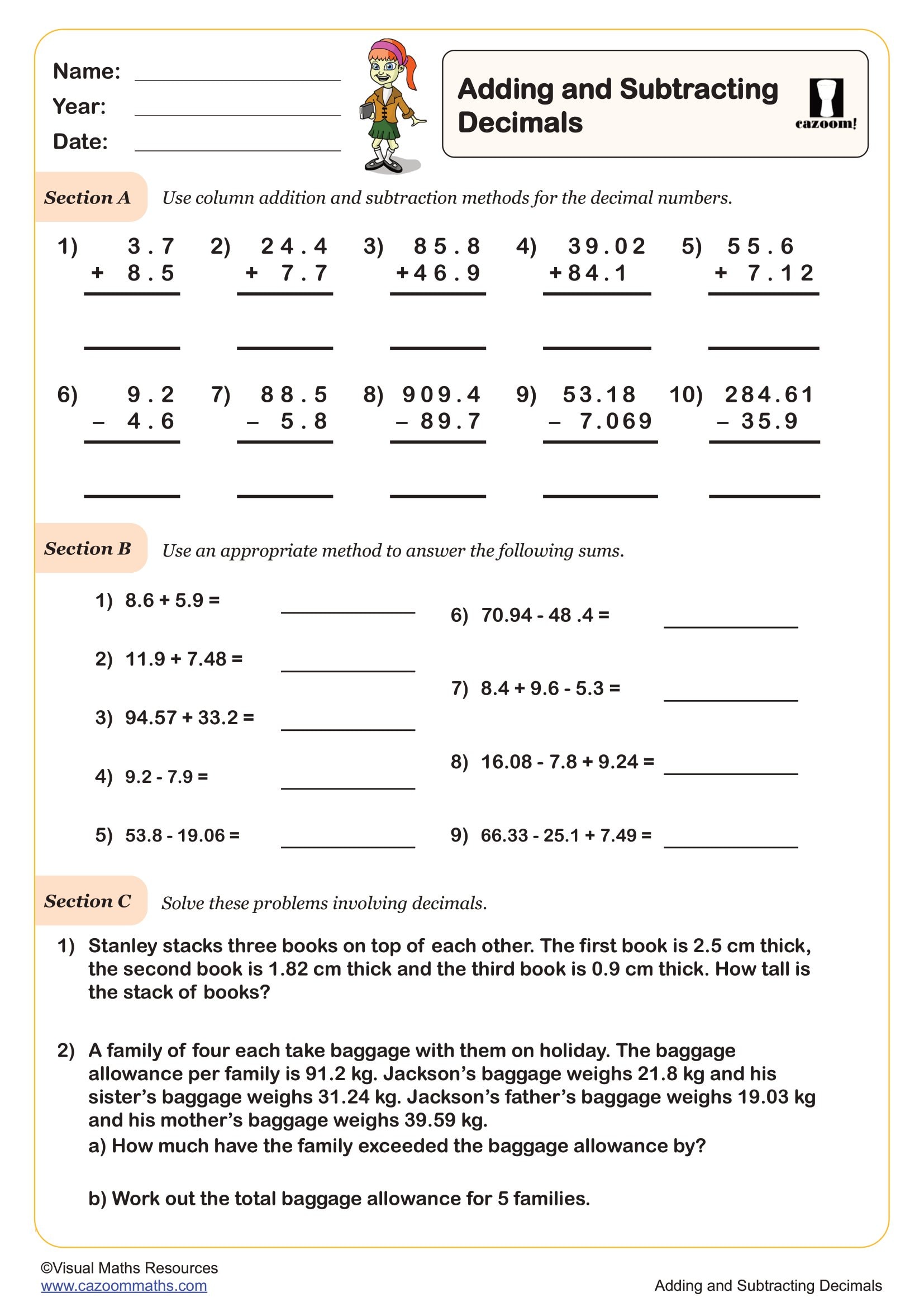Preview of Adding and Subtracting Decimals