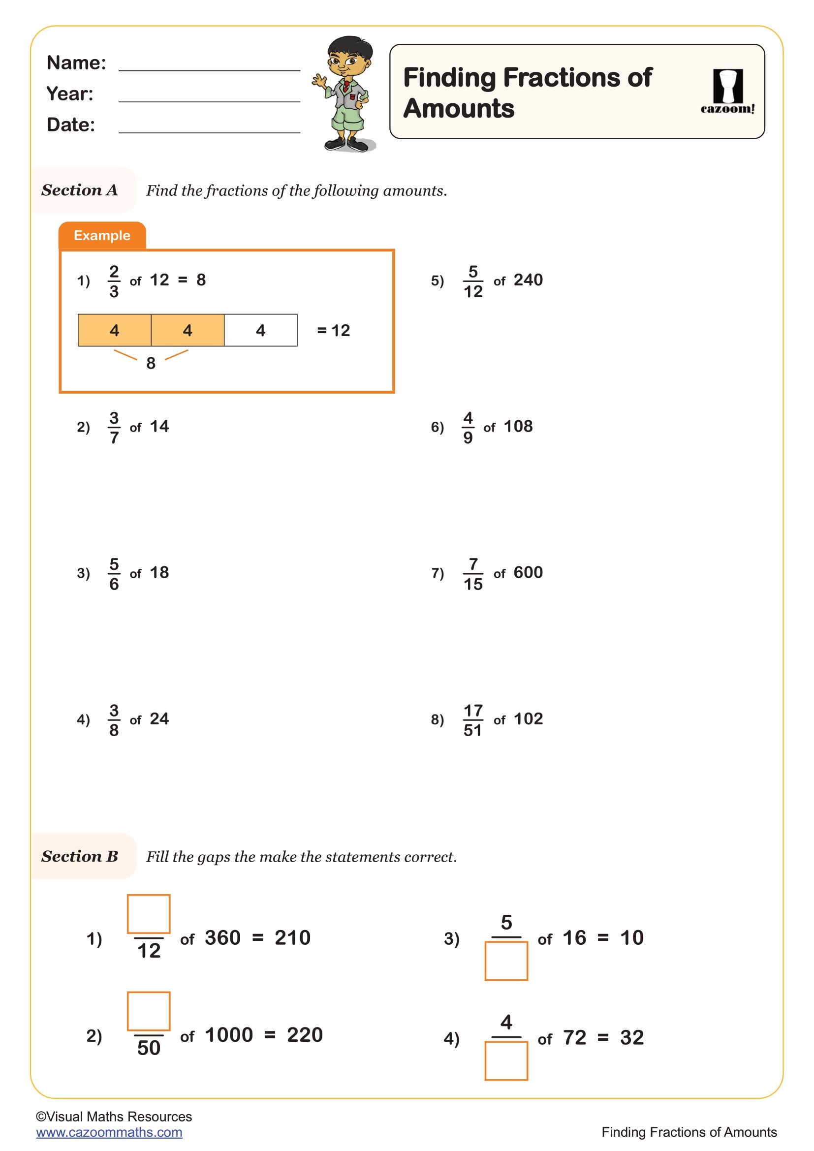 Preview of Finding Fractions of Amounts