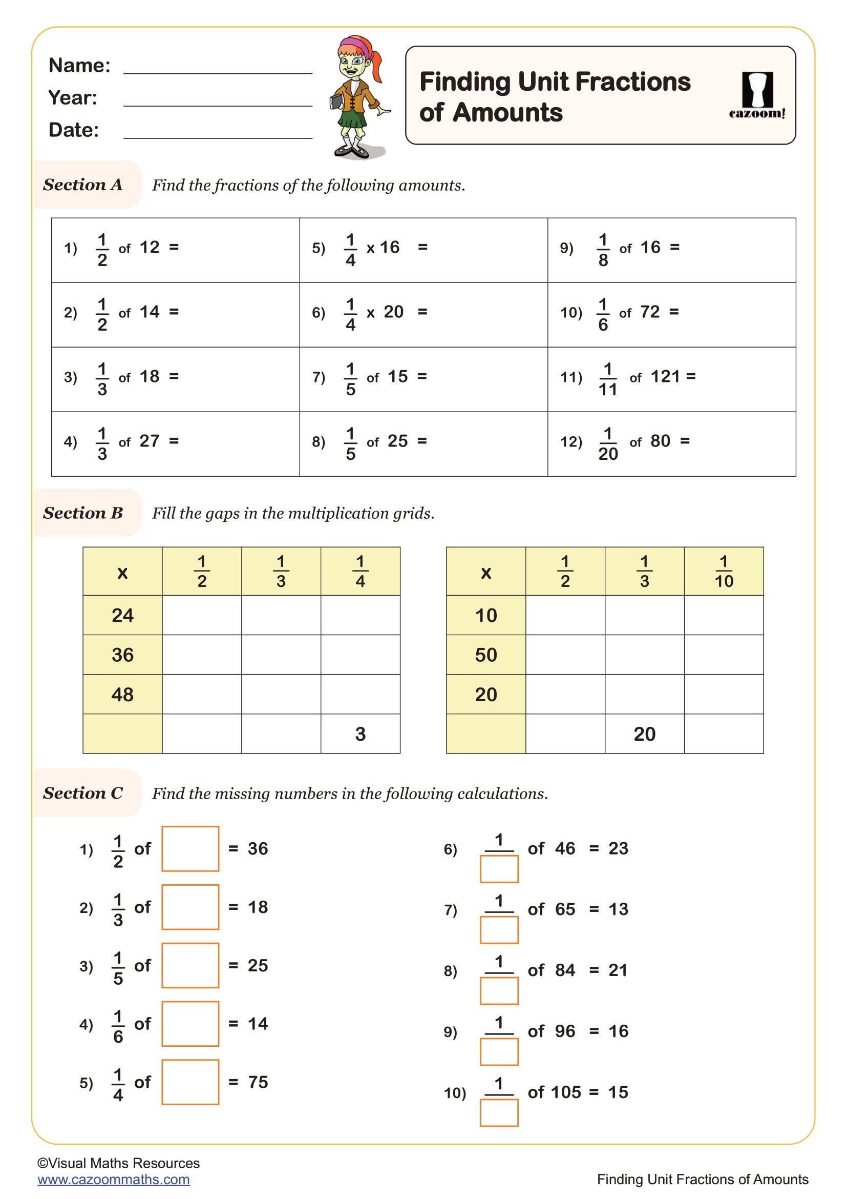 Preview of Finding Unit Fractions of Amounts