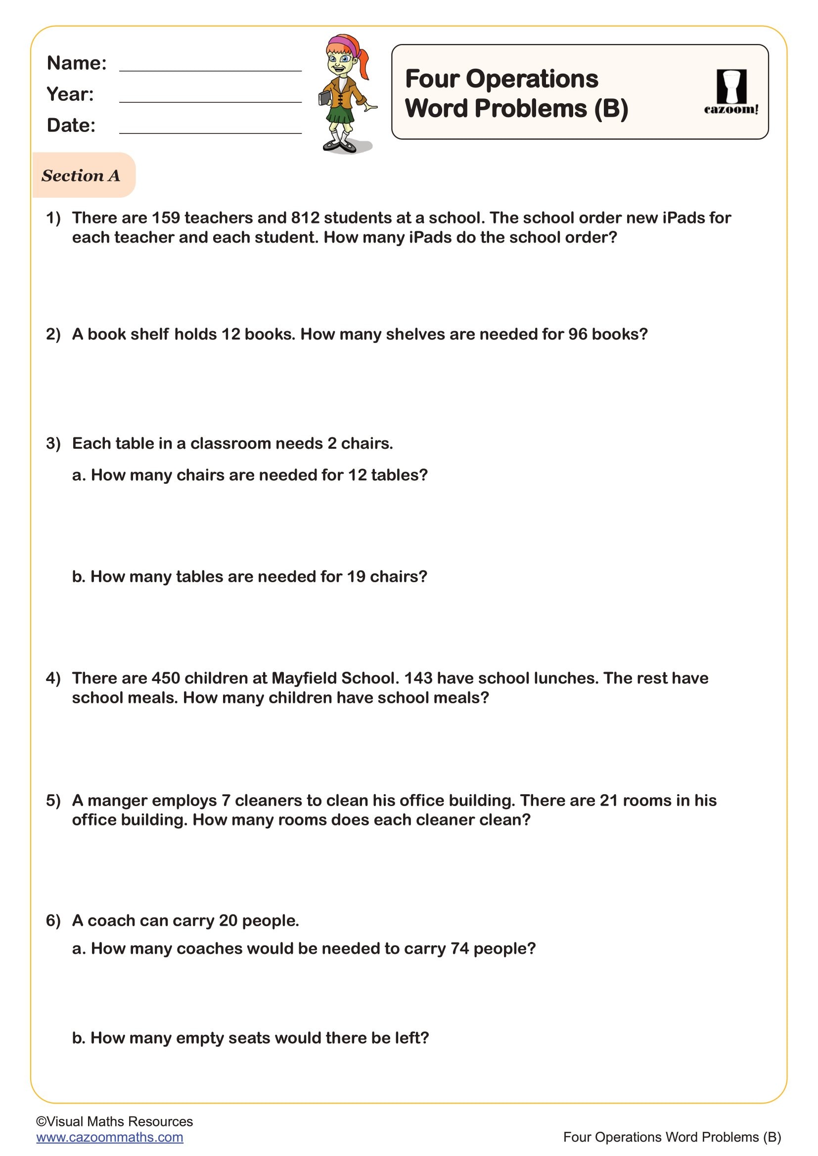 Preview of Four Operation Word Problems (B)