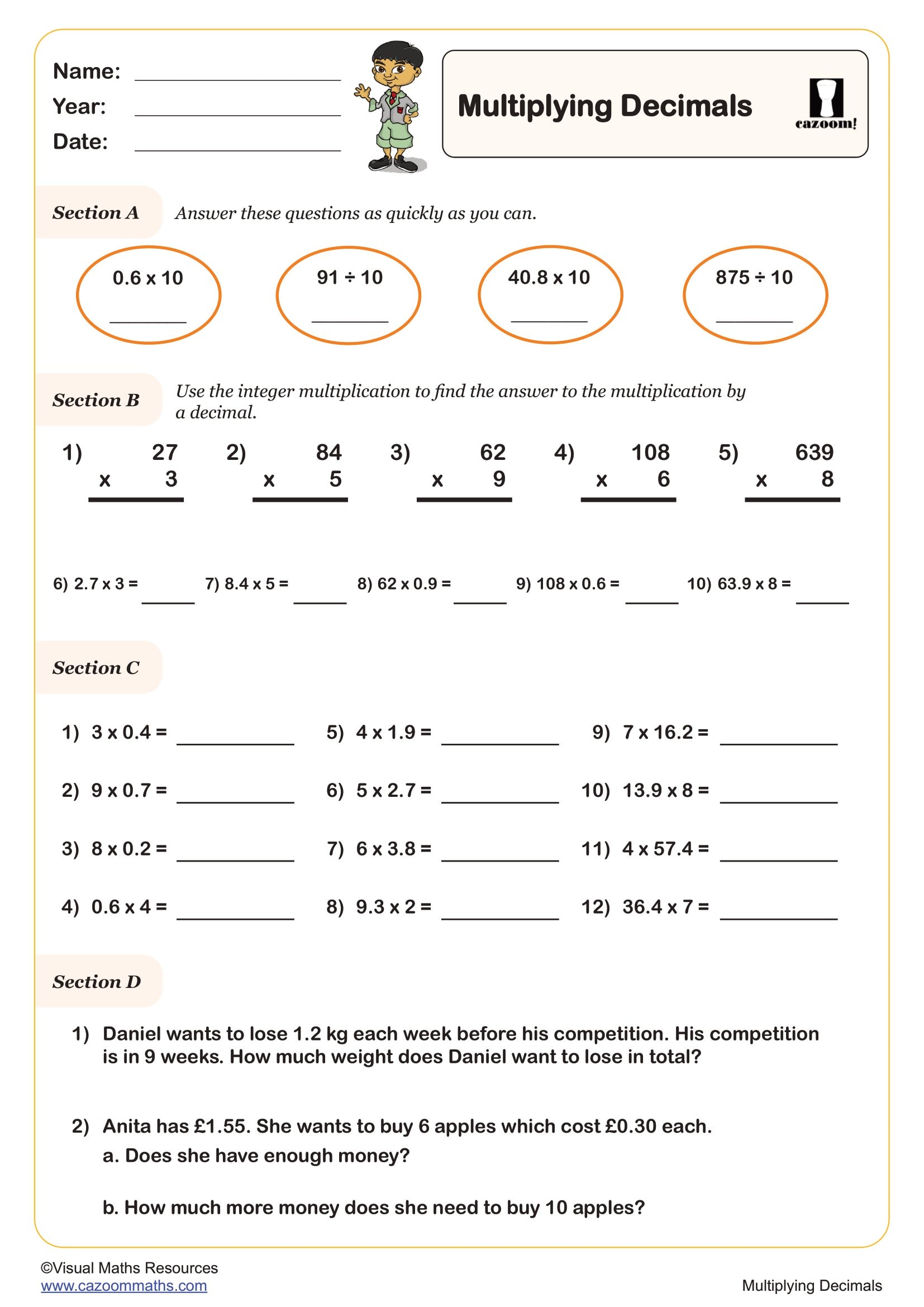 Preview of Mutiplying Decimals (A)