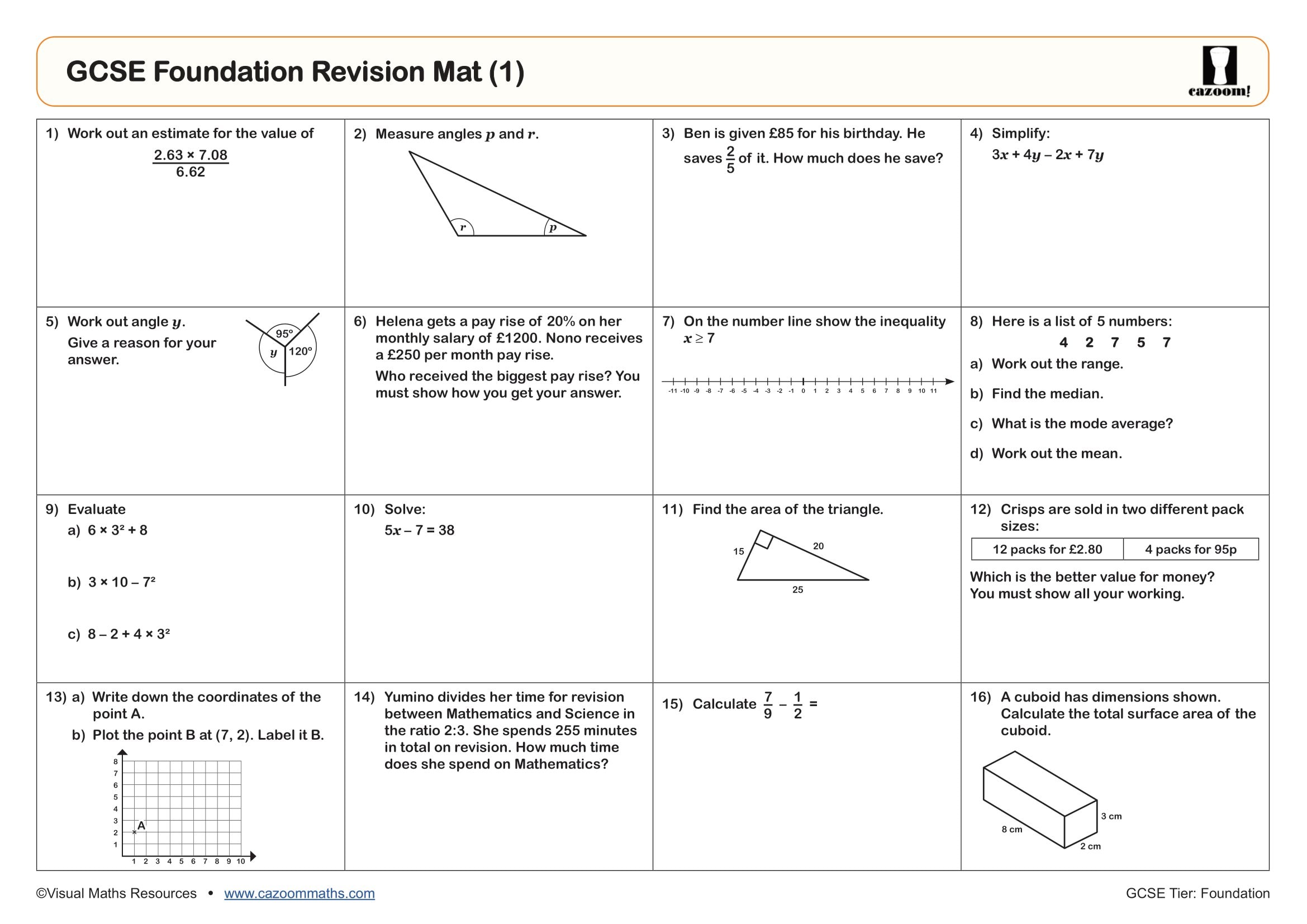 Preview of GCSE Foundation Revision Mat (1)
