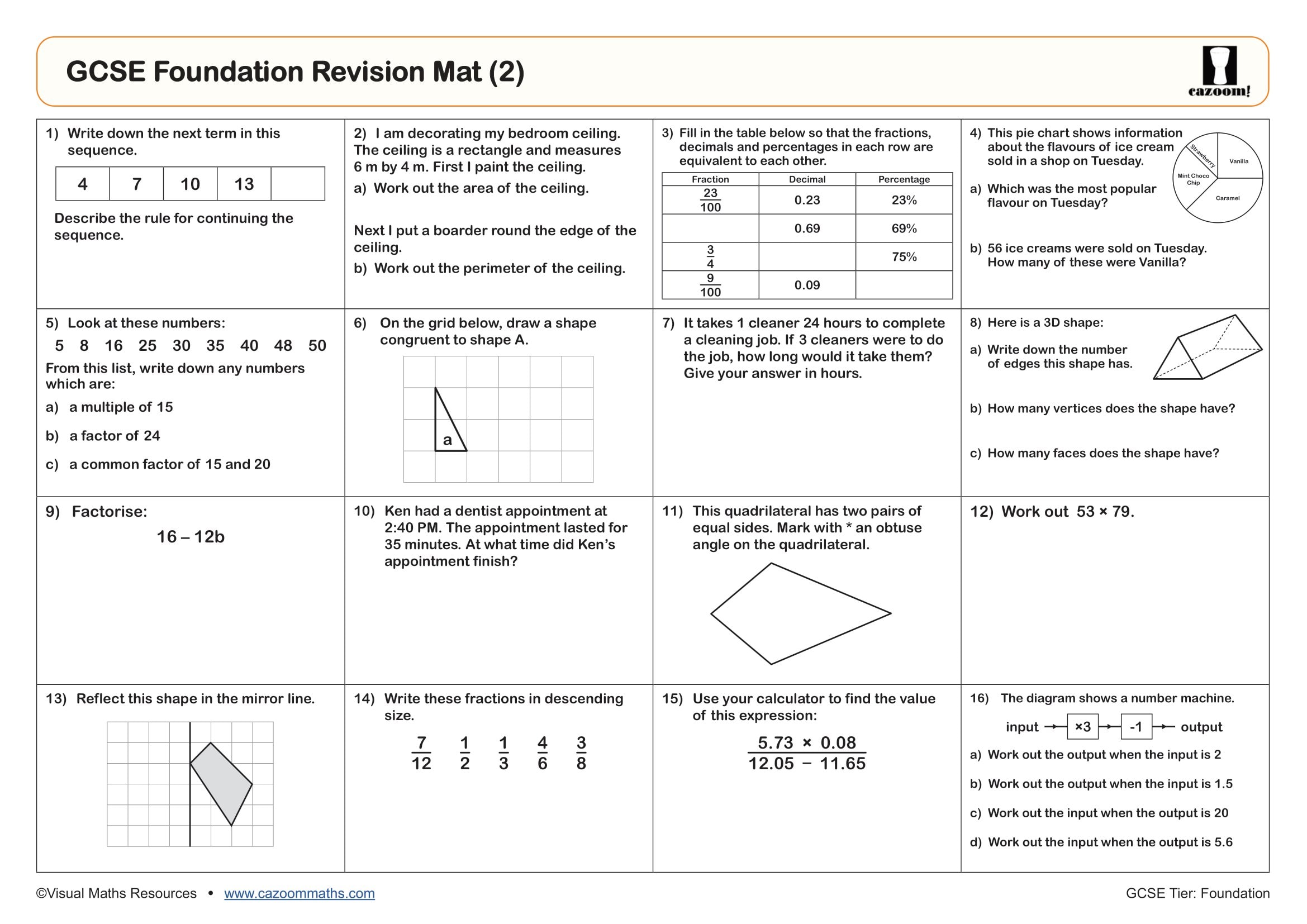 Preview of GCSE Foundation Revision Mat (2)