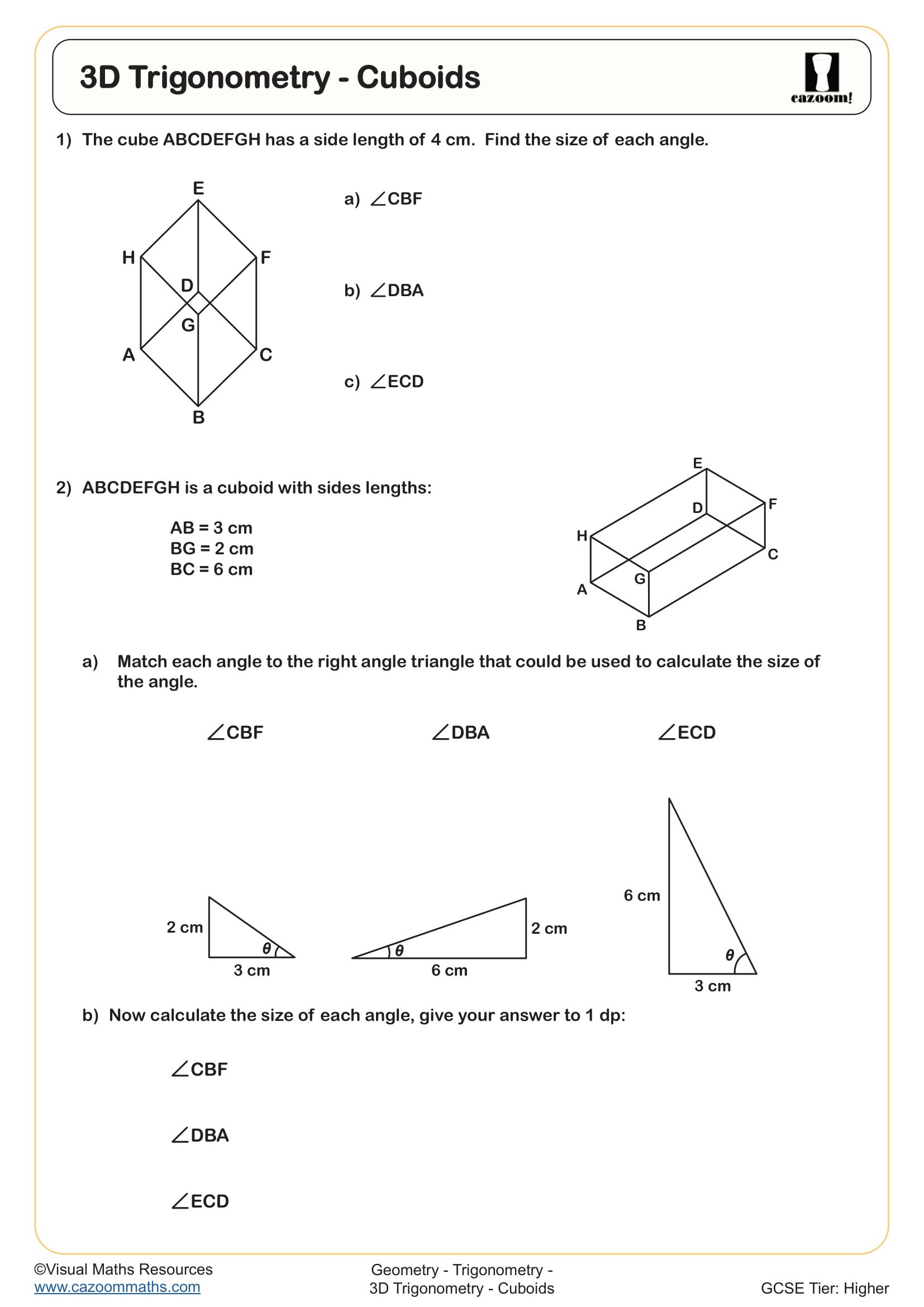 Preview of 3D Trigonometry - Cuboids