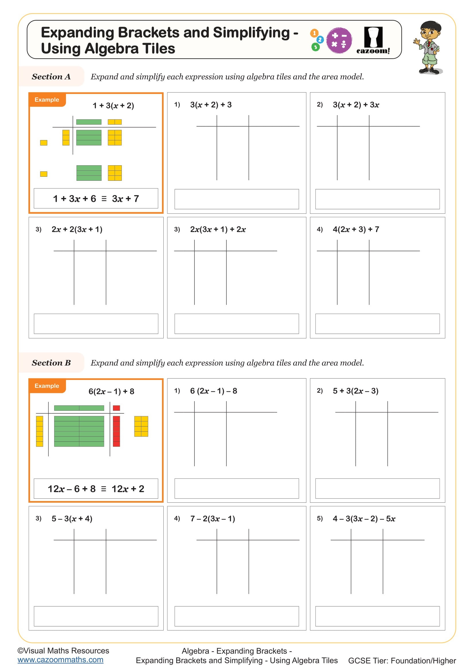 Preview of Expanding Brackets and Simplifying - Using Algebra Tiles