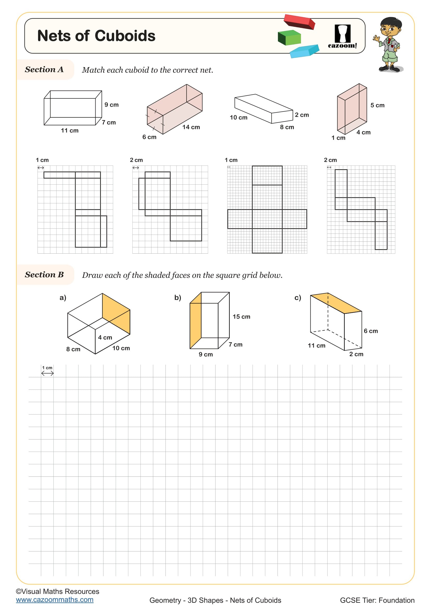 Cazoom Maths Nets Of Cuboids Worksheet