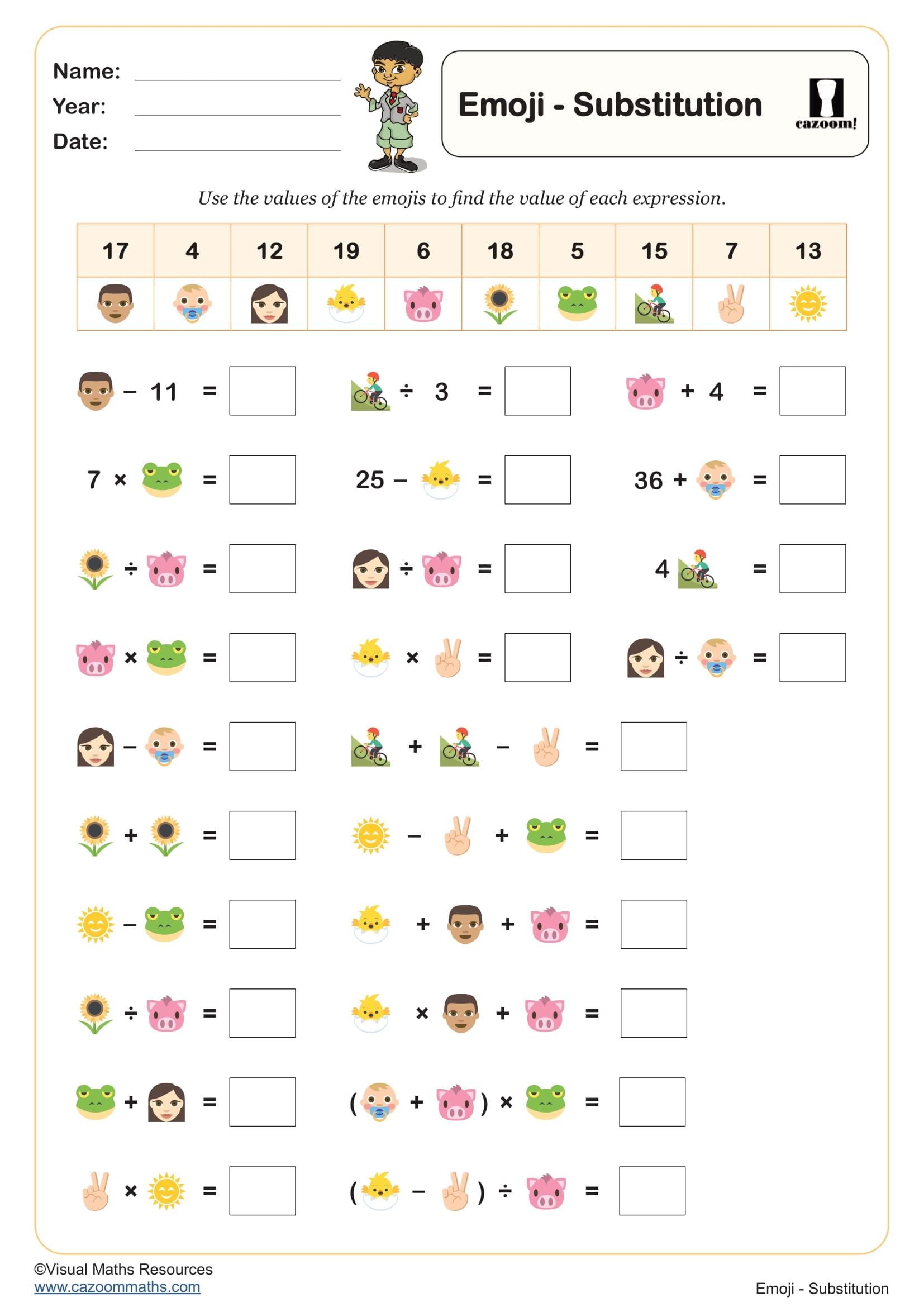 Cazoom Maths Emoji Substitution