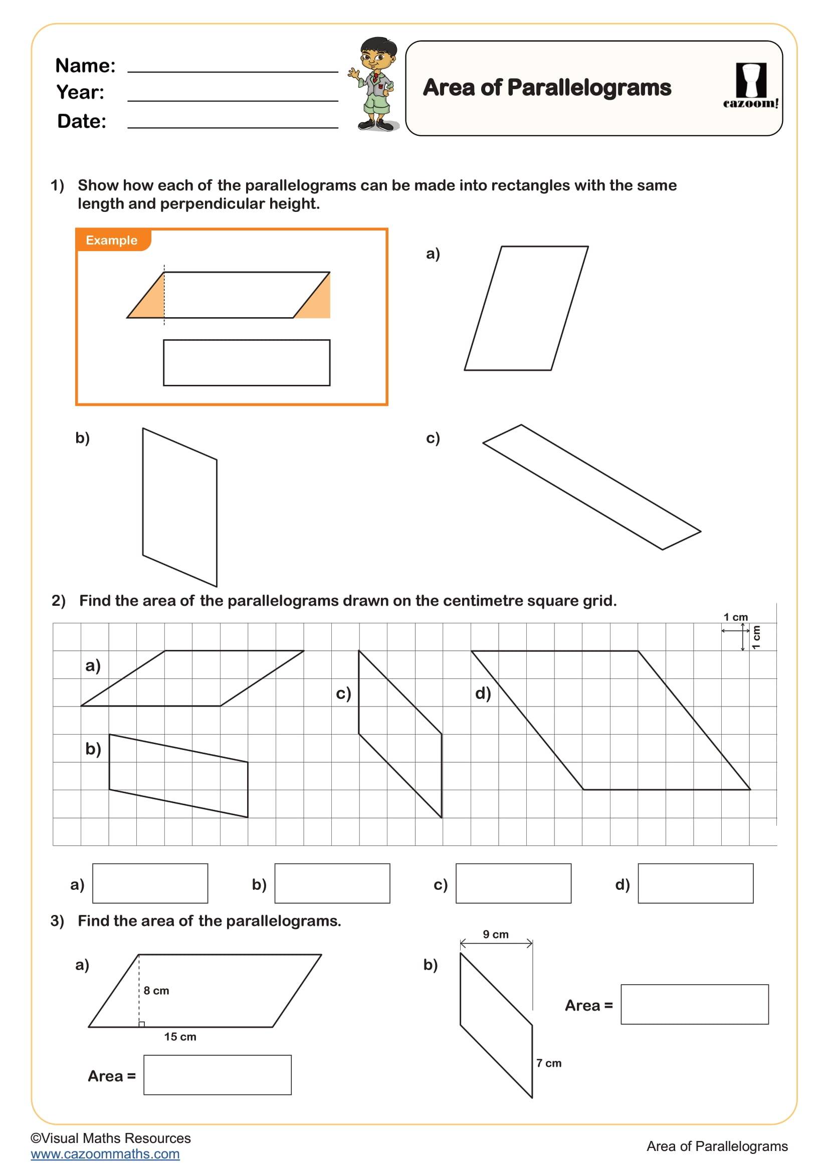Cazoom Maths Area And Perimieter Area Of Parallelograms Worksheet 2