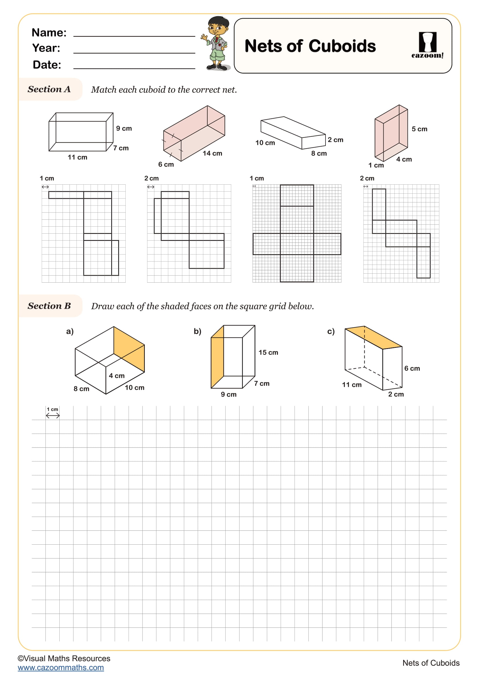 Cazoom Maths Nets Of Cuboids Worksheet