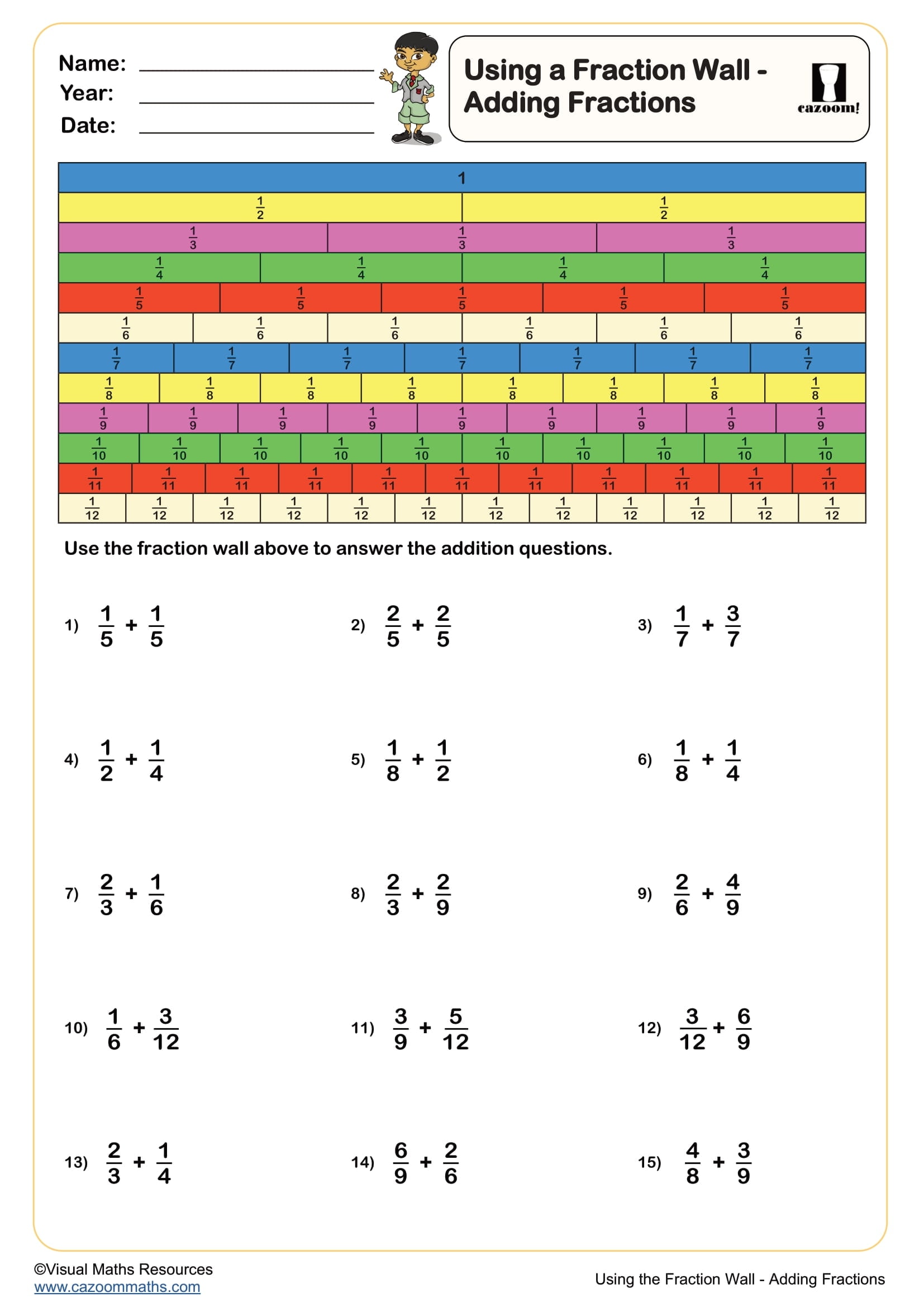 Preview of Using a Fraction Wall - Adding Fractions