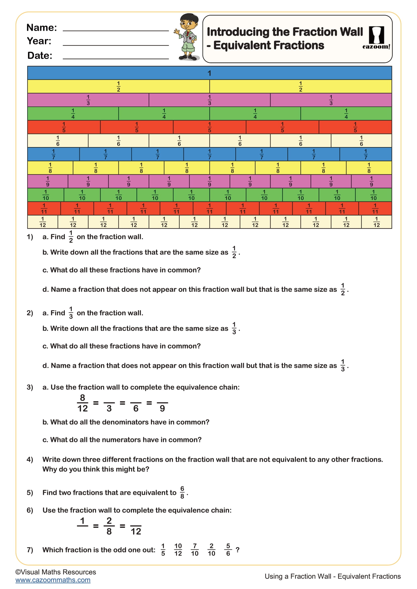Preview of Using a Fraction Wall - Equivalent Fractions