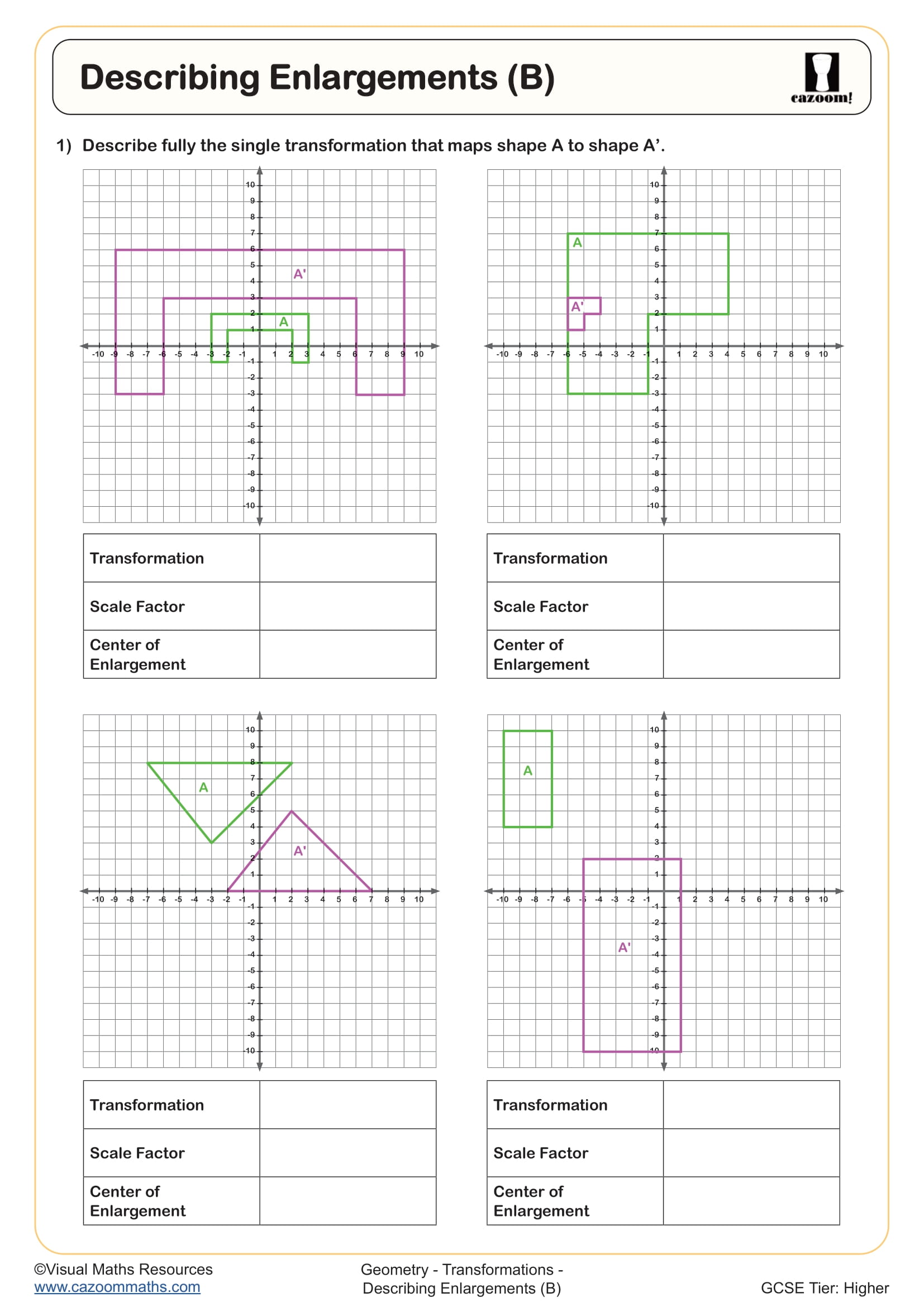 Preview of Describing Enlargements (B)