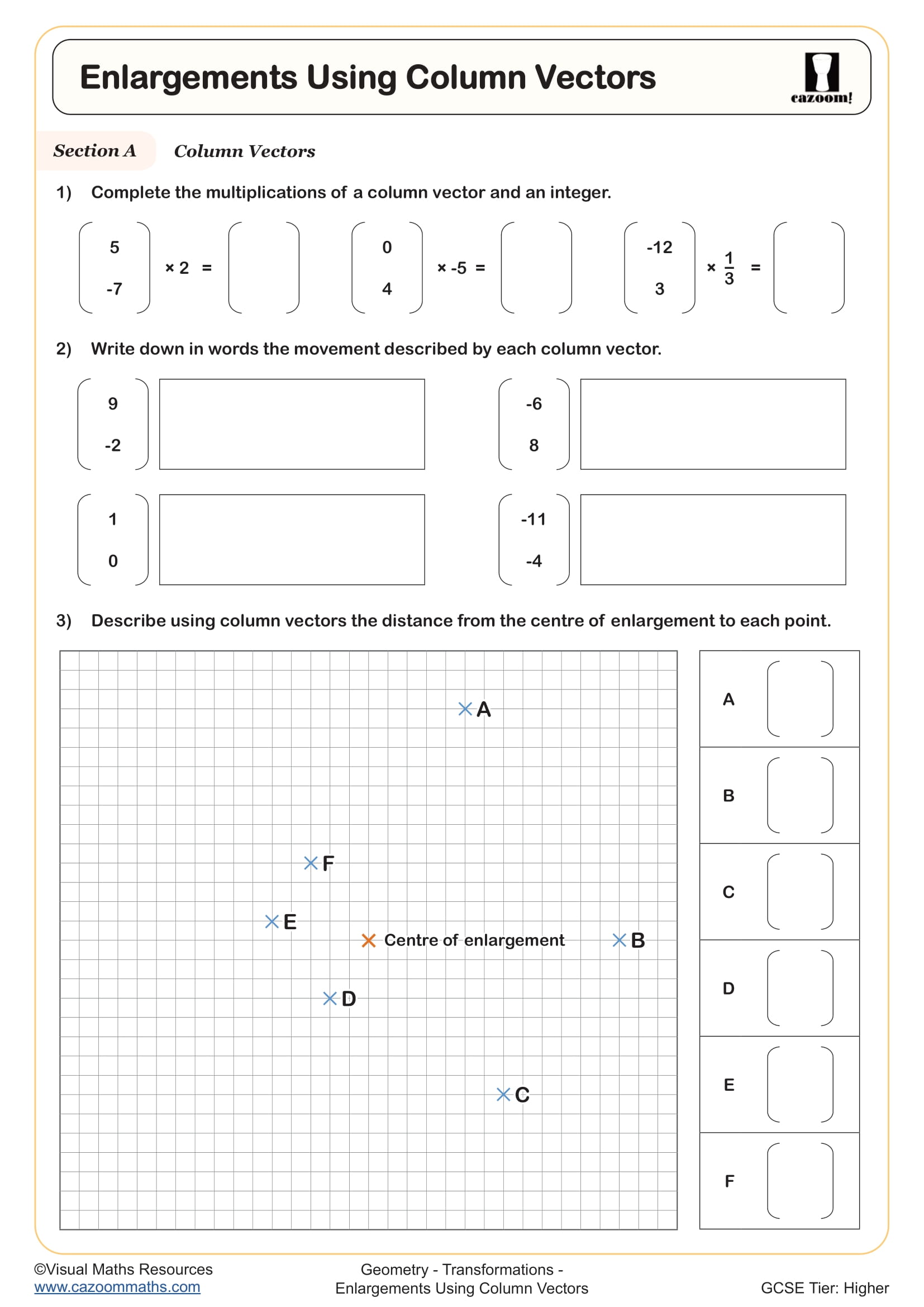 Preview of Enlargements Using Column Vectors