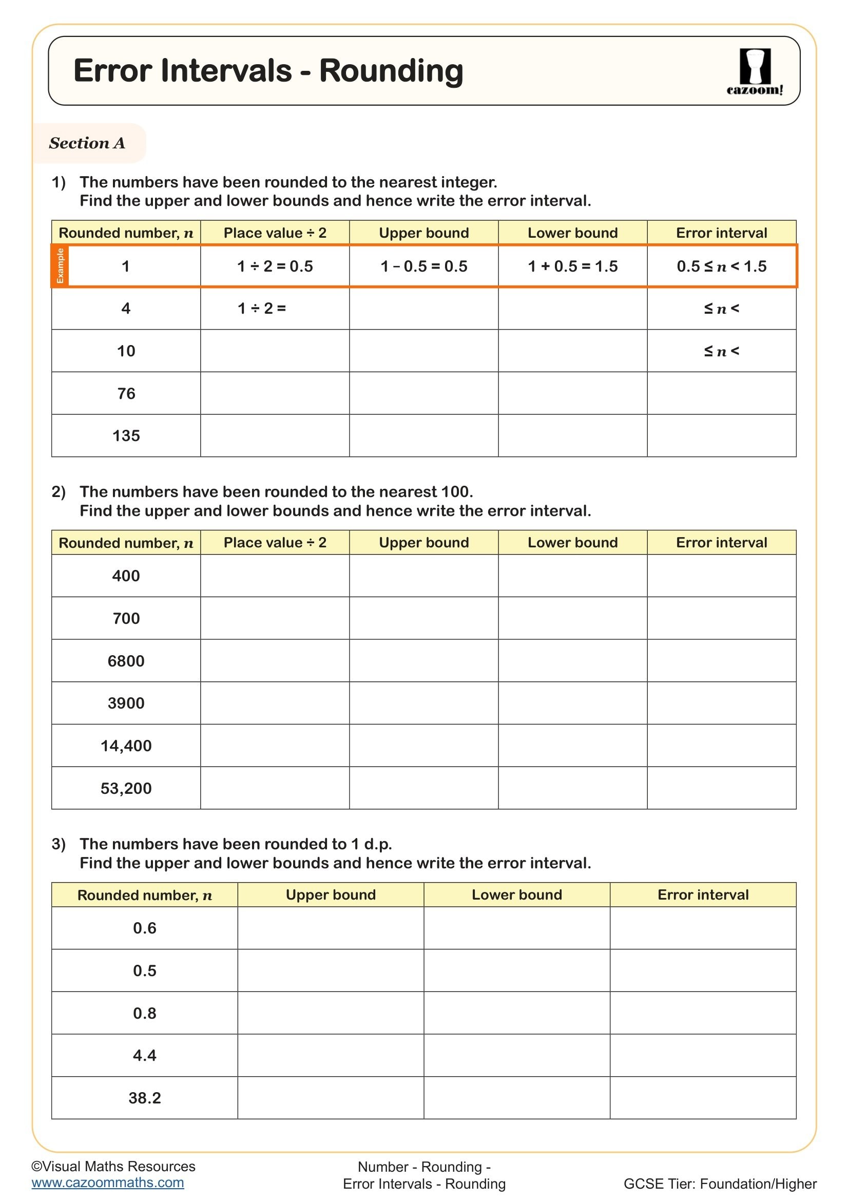 Preview of Error Intervals - Rounding
