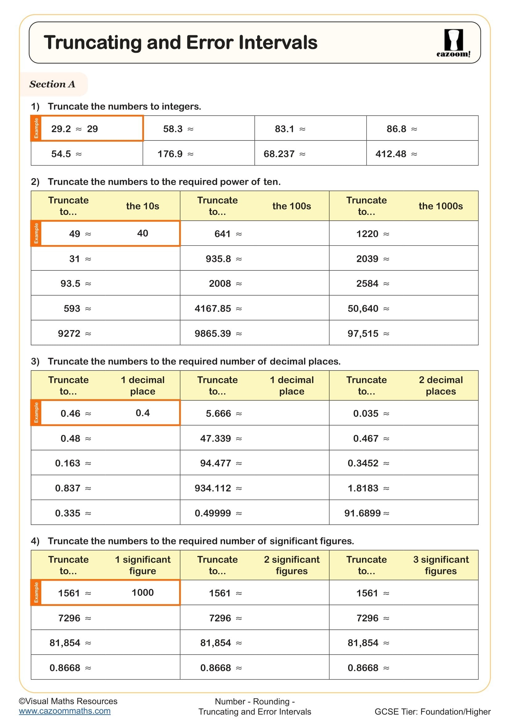 Preview of Truncating and Error Intervals
