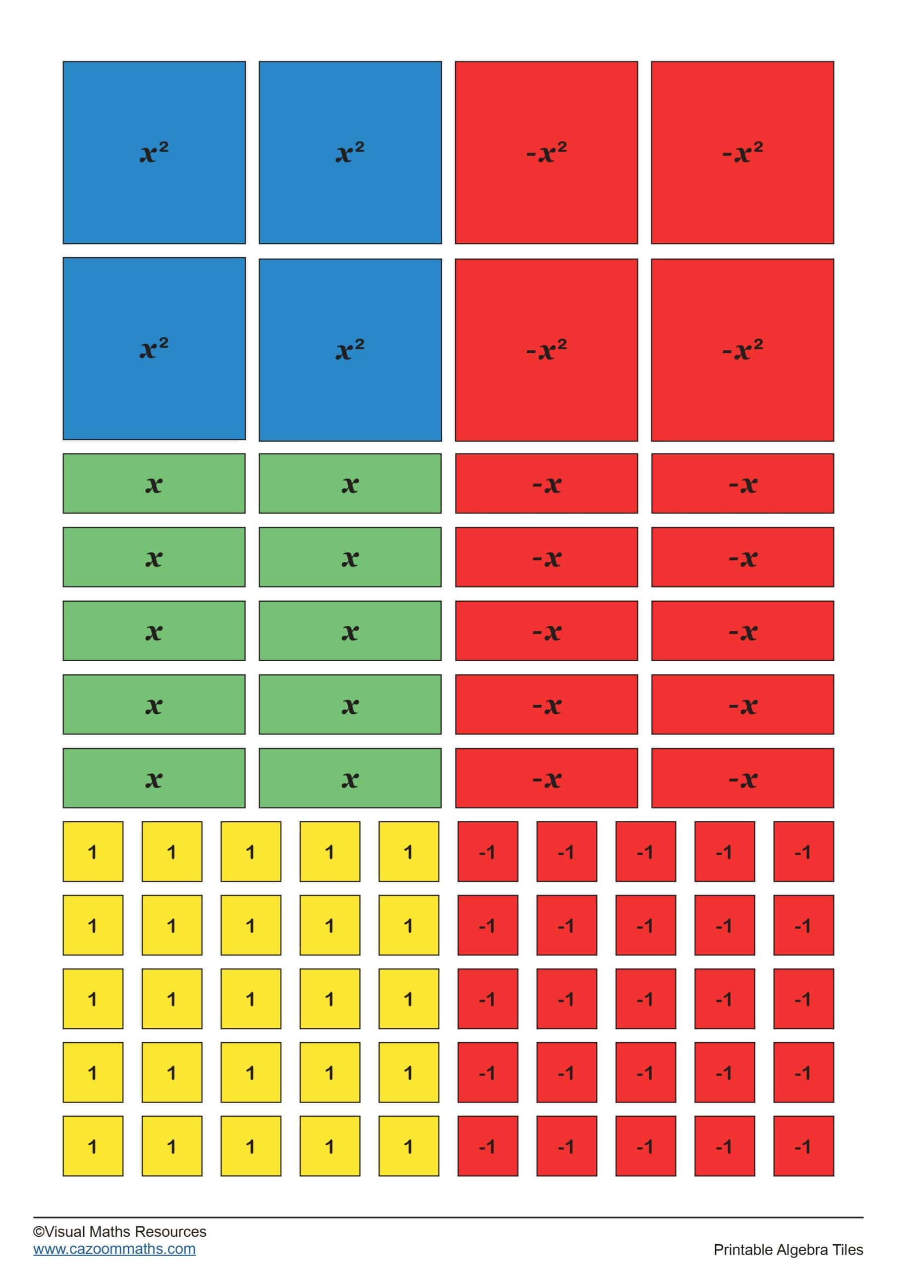 Preview of Printable Algebra Tiles
