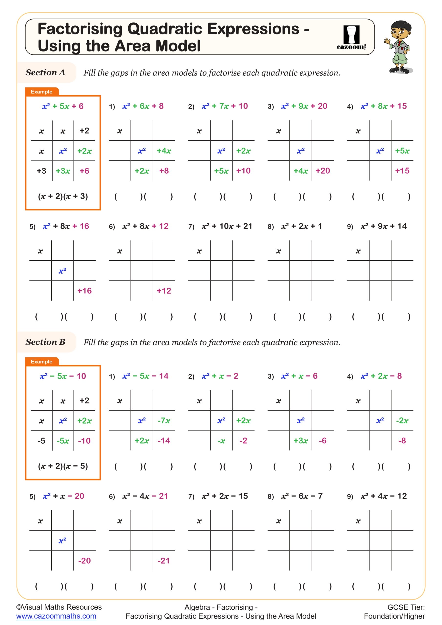 Preview of Factorising Quadratic Expressions - Using the Area Model