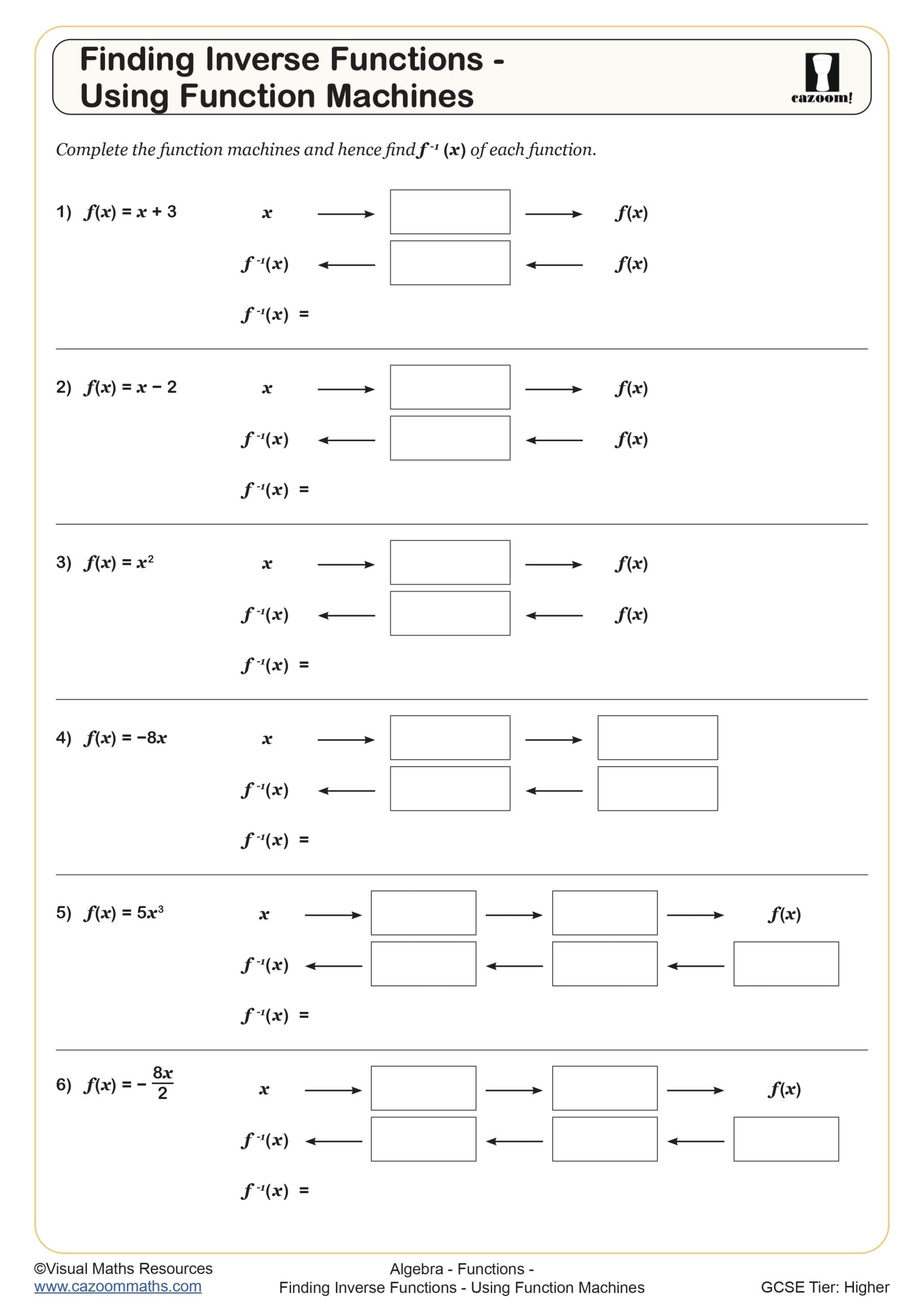 Preview of Finding Inverse Functions - Using Function Machines