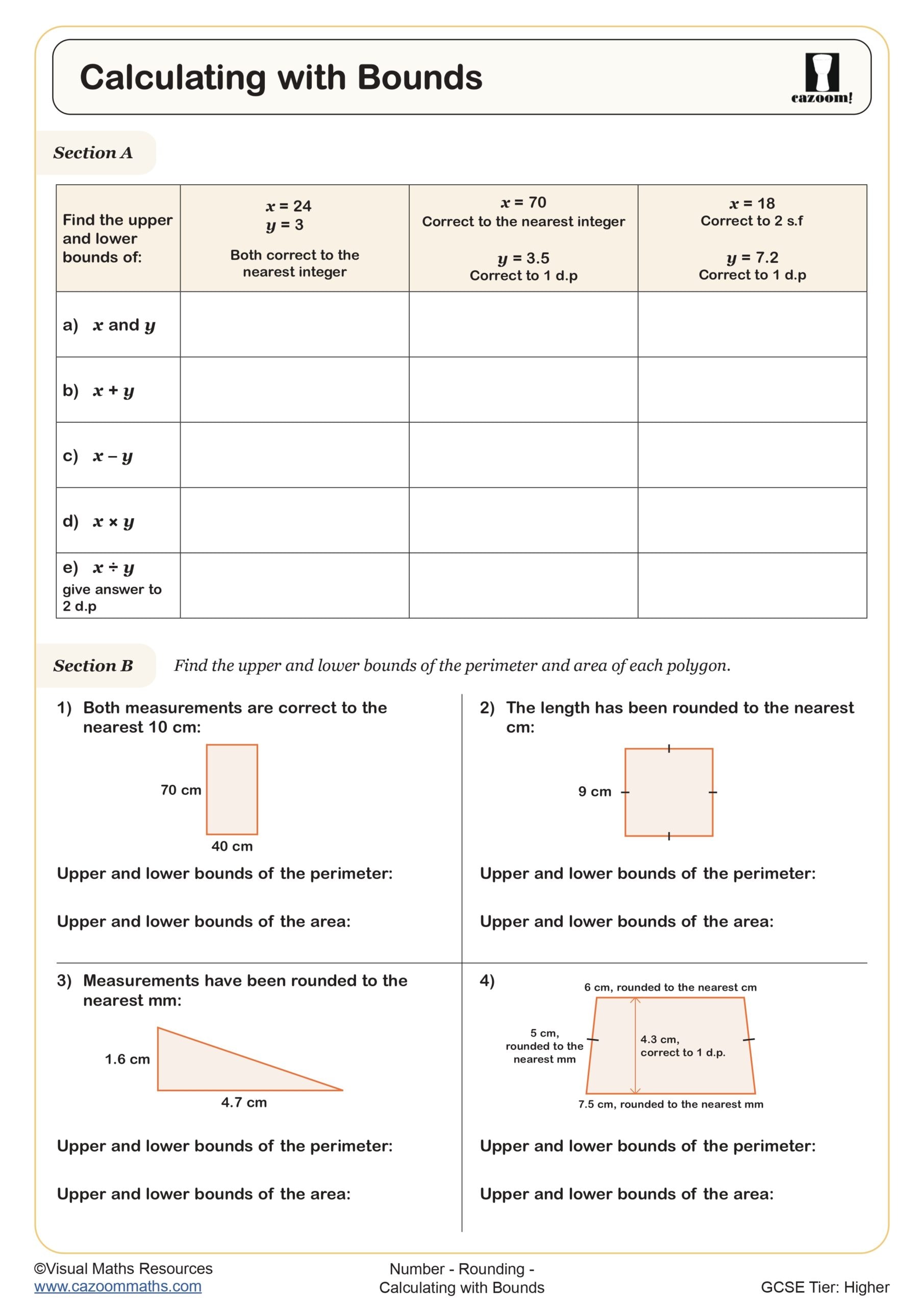 Cazoom Maths Rounding Calculating With Bounds Worksheet Scaled