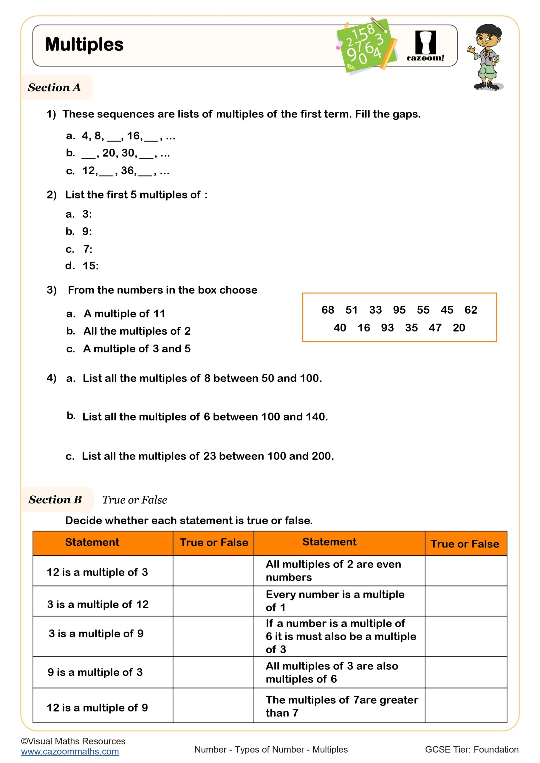 Cazoom Maths Types Of Numbers Multiples Worksheet Page 0001 Scaled